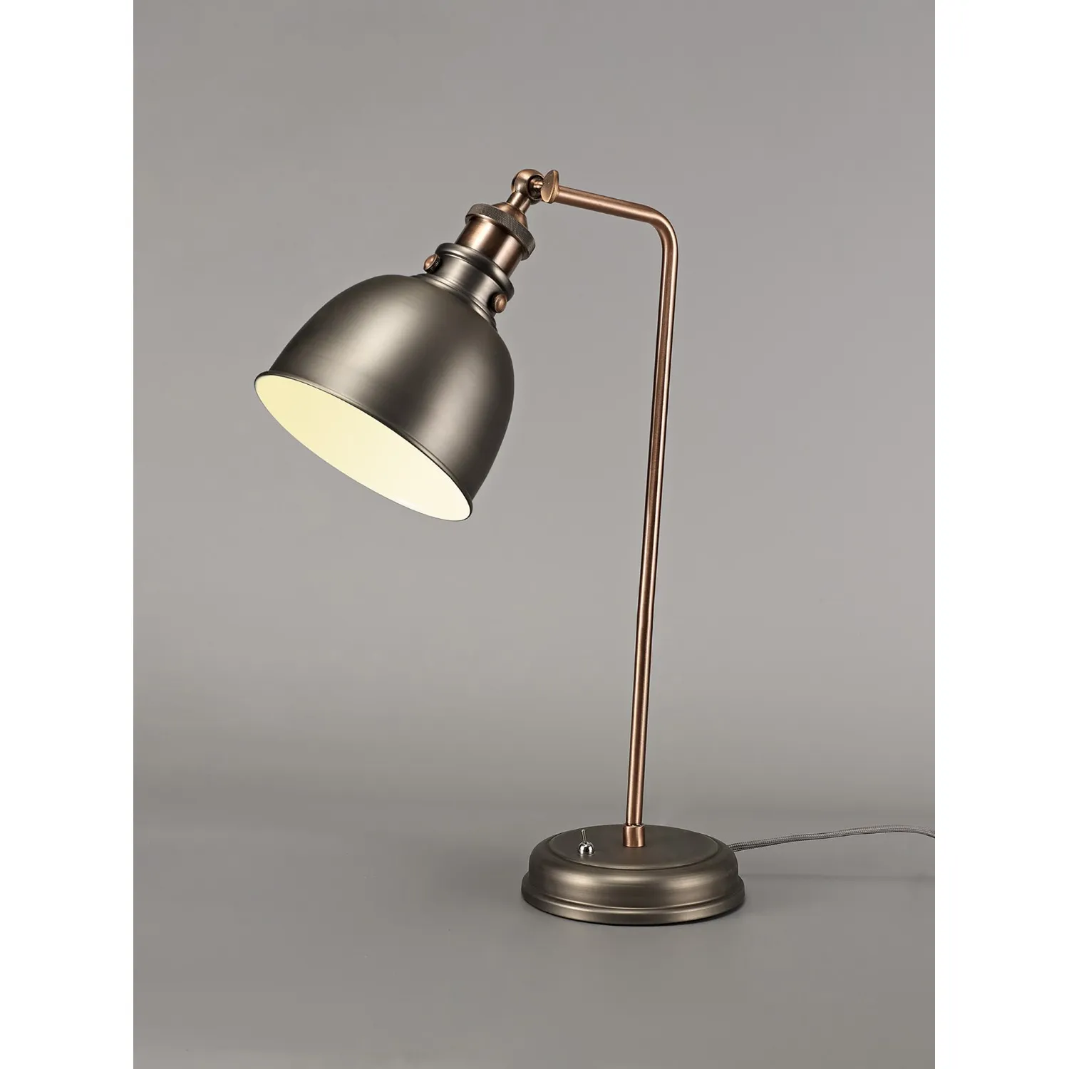 Savoy Adjustable Table Lamp, 1 x E27, Antique Silver Copper White