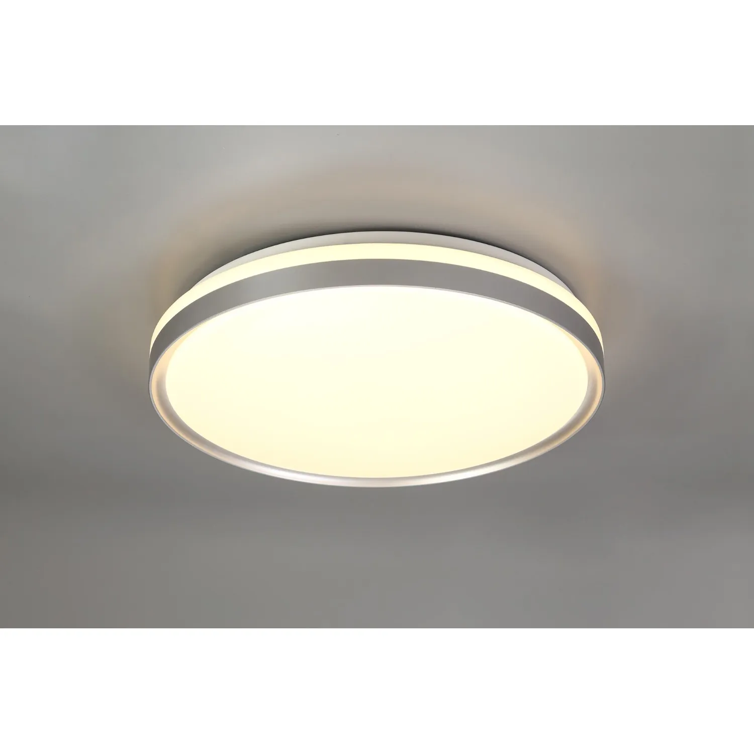 Rye Ceiling 48cm, 1 x 36W LED 3 Step Dimmable, 3000K, 1575lm, IP44, Silver White Acrylic, 3yrs Warranty