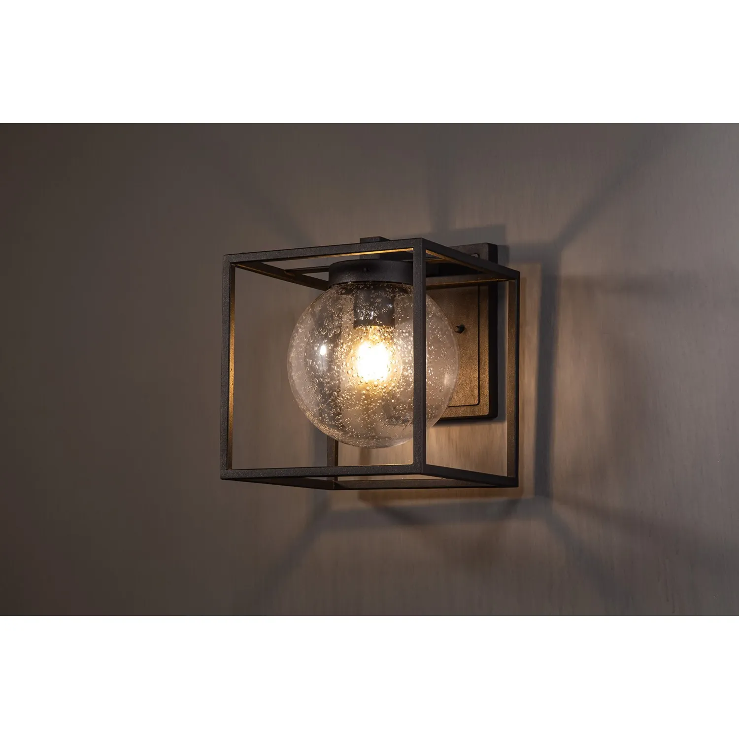Cambridge Down Wall Lamp, 1 x E27, IP54, Anthracite Clear Seeded Glass, 2yrs Warranty