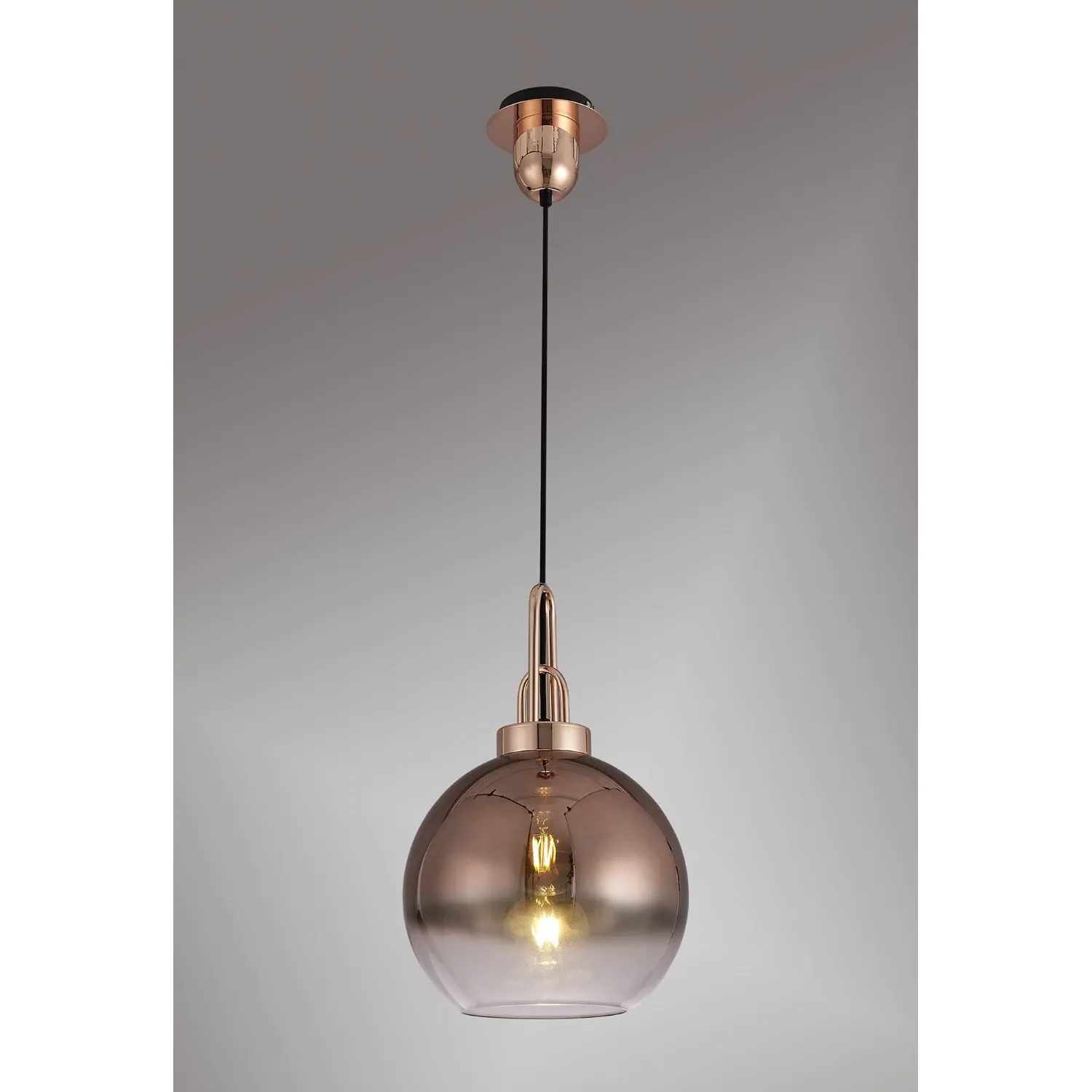 Epsom 1 Light Pendant E27 With 30cm Globe Glass, Copper Matt Black Clear