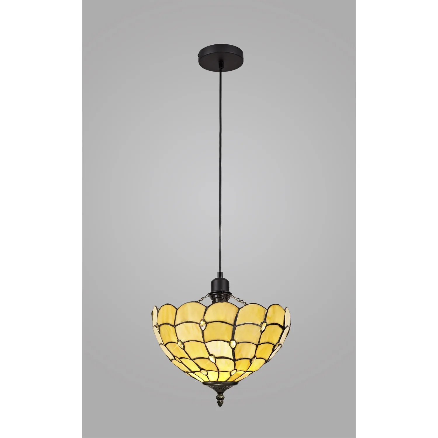 Stratford 1 Light Uplighter Pendant E27 With 30cm Tiffany Shade, Beige Clear Crystal Black