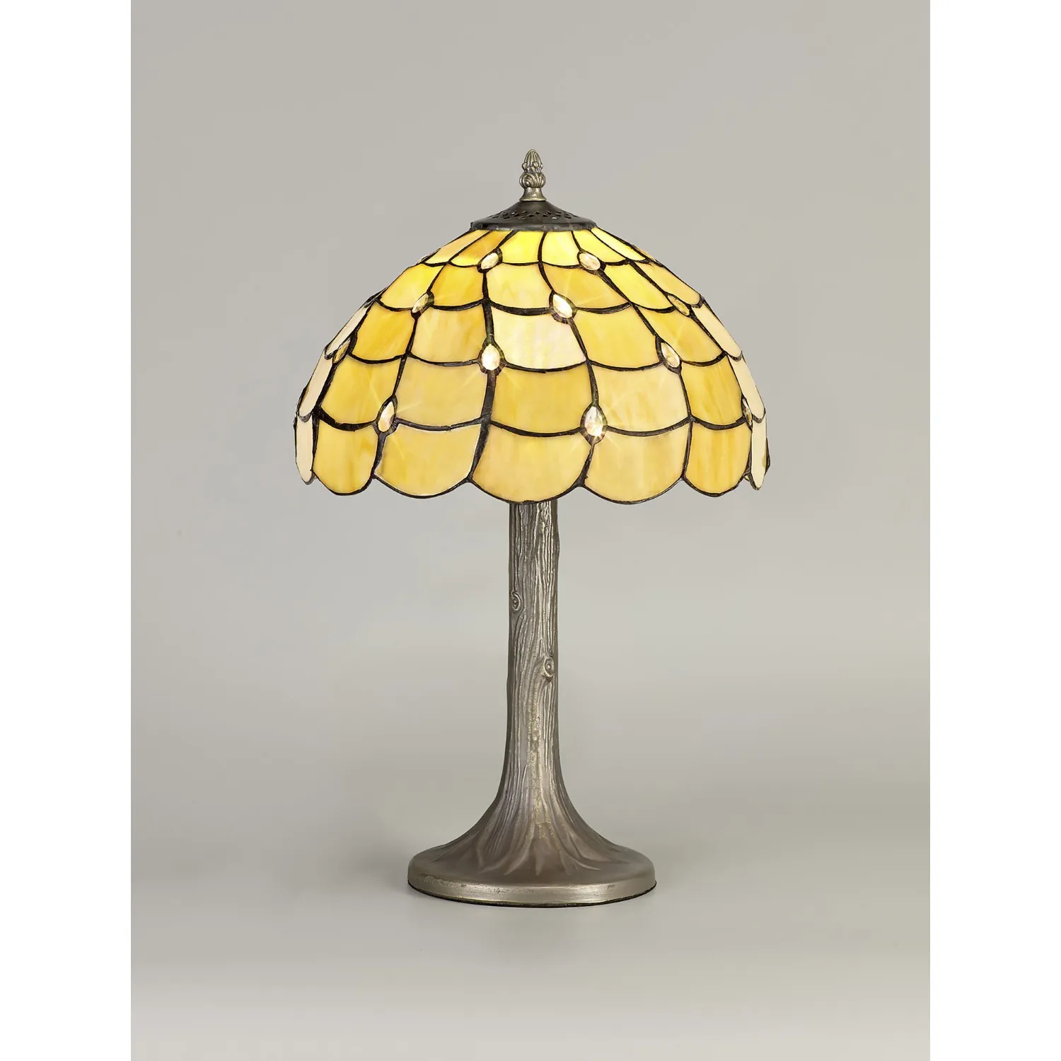 Stratford 1 Light Tree Like Table Lamp E27 With 30cm Tiffany Shade, Beige Clear Crystal Aged Antique Brass