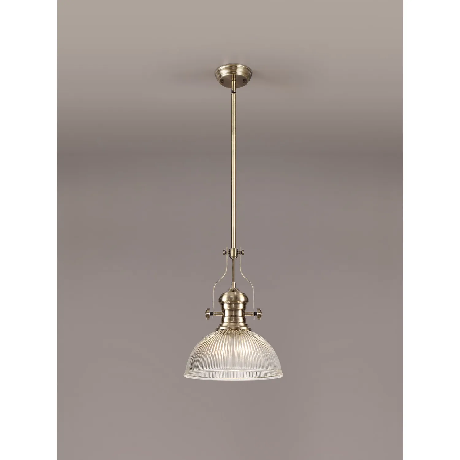 Sandy 1 Light Pendant E27 With 30cm Dome Glass Shade, Antique Brass Clear