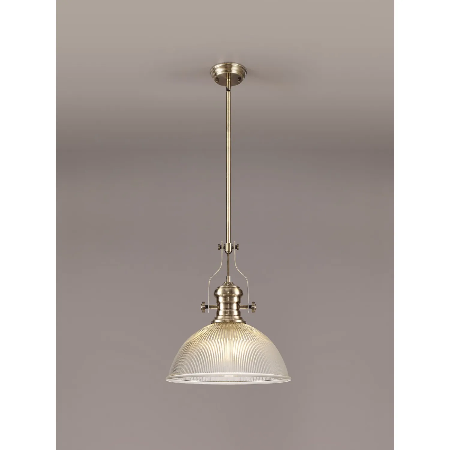 Sandy 1 Light Pendant E27 With 38cm Dome Glass Shade, Antique Brass Clear