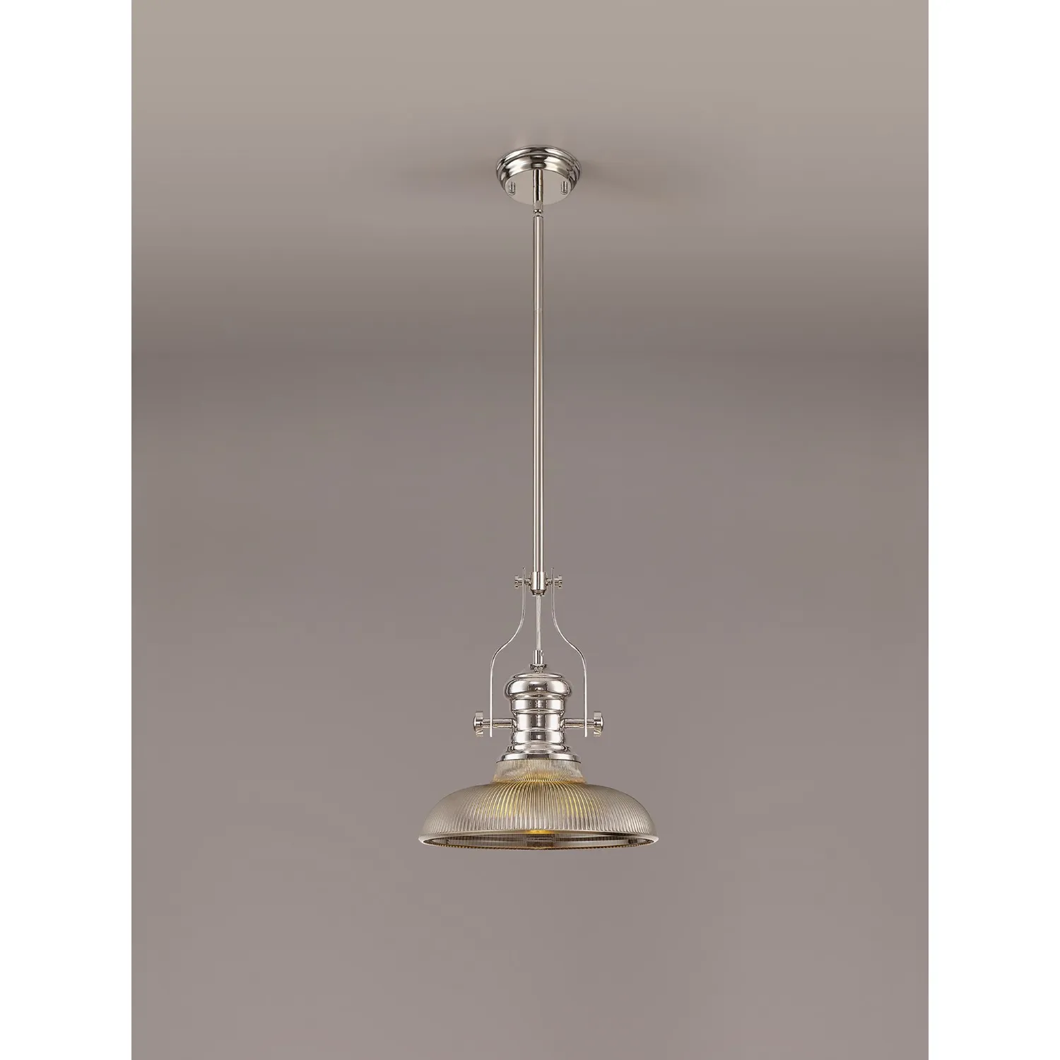 Sandy 1 Light Pendant E27 With 30cm Round Glass Shade, Polished Nickel Smoked