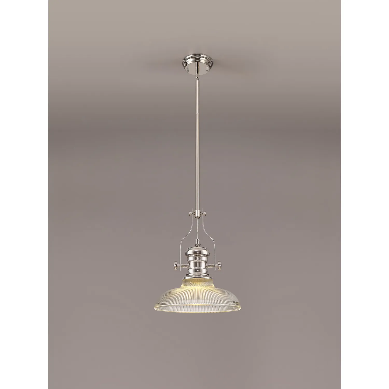 Sandy 1 Light Pendant E27 With 30cm Round Glass Shade, Polished Nickel Clear