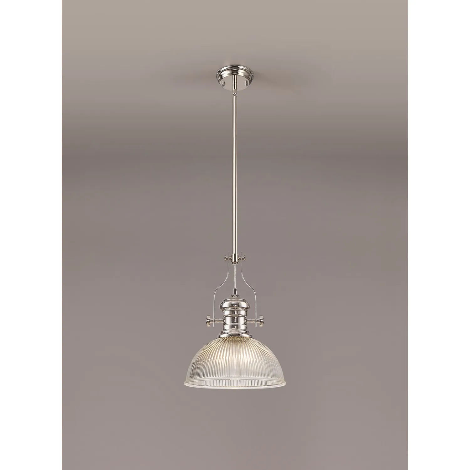 Sandy 1 Light Pendant E27 With 30cm Dome Glass Shade, Polished Nickel Clear