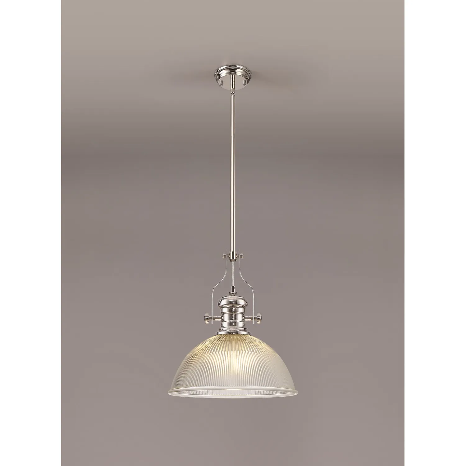 Sandy 1 Light Pendant E27 With 38cm Dome Glass Shade, Polished Nickel Clear