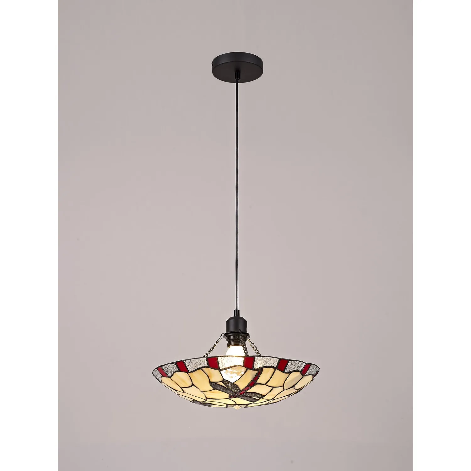 Cranleigh 1 Light Pendant E27 With 35cm Tiffany Shade, Red Cream Clear Crystal Black