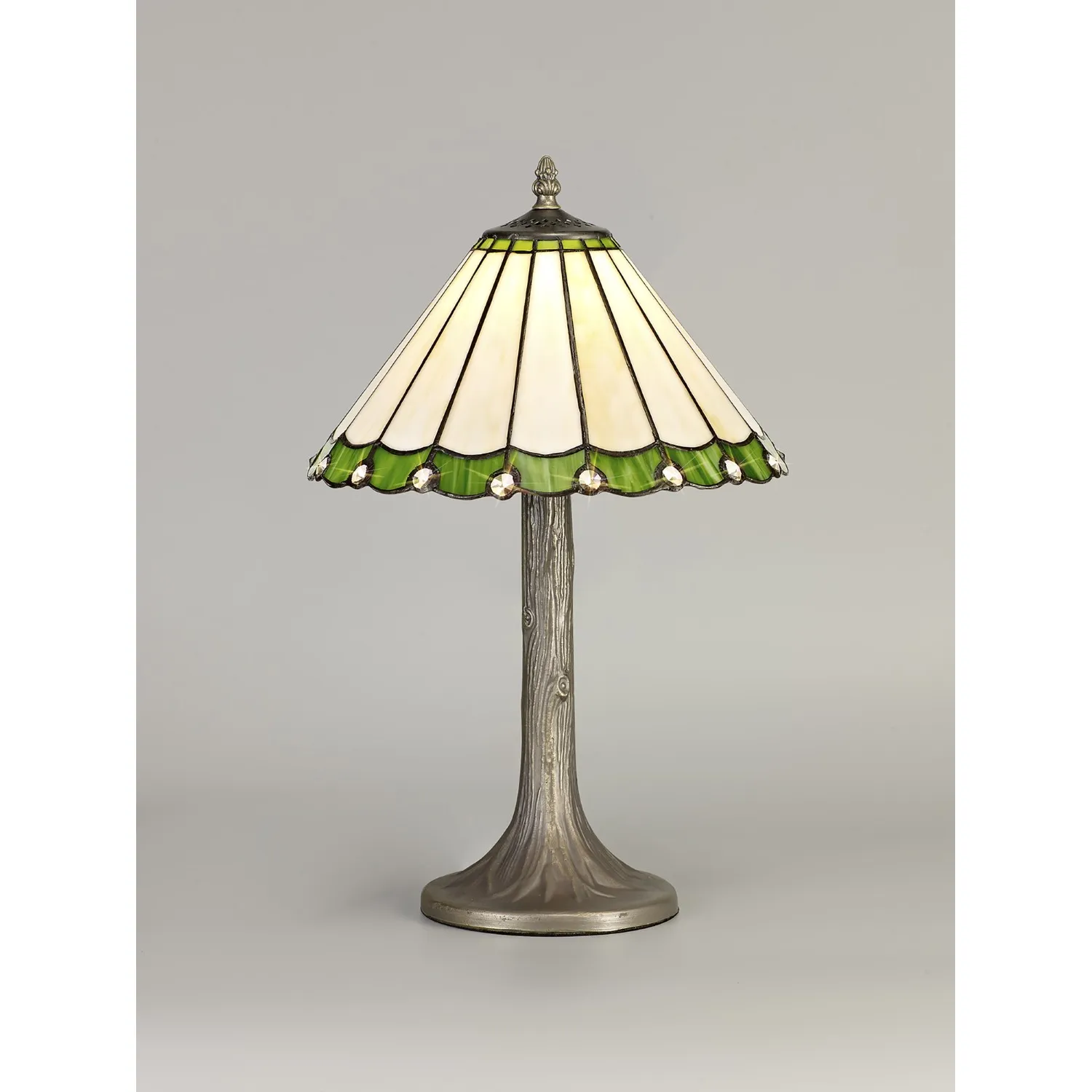 Ware 1 Light Tree Like Table Lamp E27 With 30cm Tiffany Shade, Green Cream Crystal Aged Antique Brass