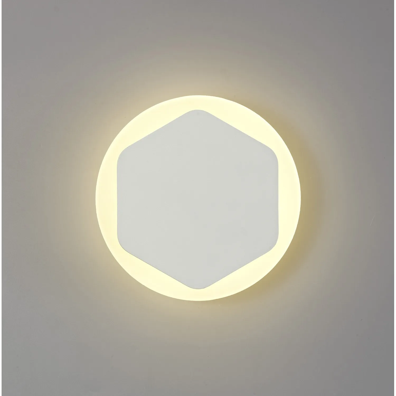 Edgware Magnetic Base Wall Lamp, 12W LED 3000K 498lm, 15 19cm Vertical Hexagonal Centre, Sand White Round Acrylic Frosted Diffuser