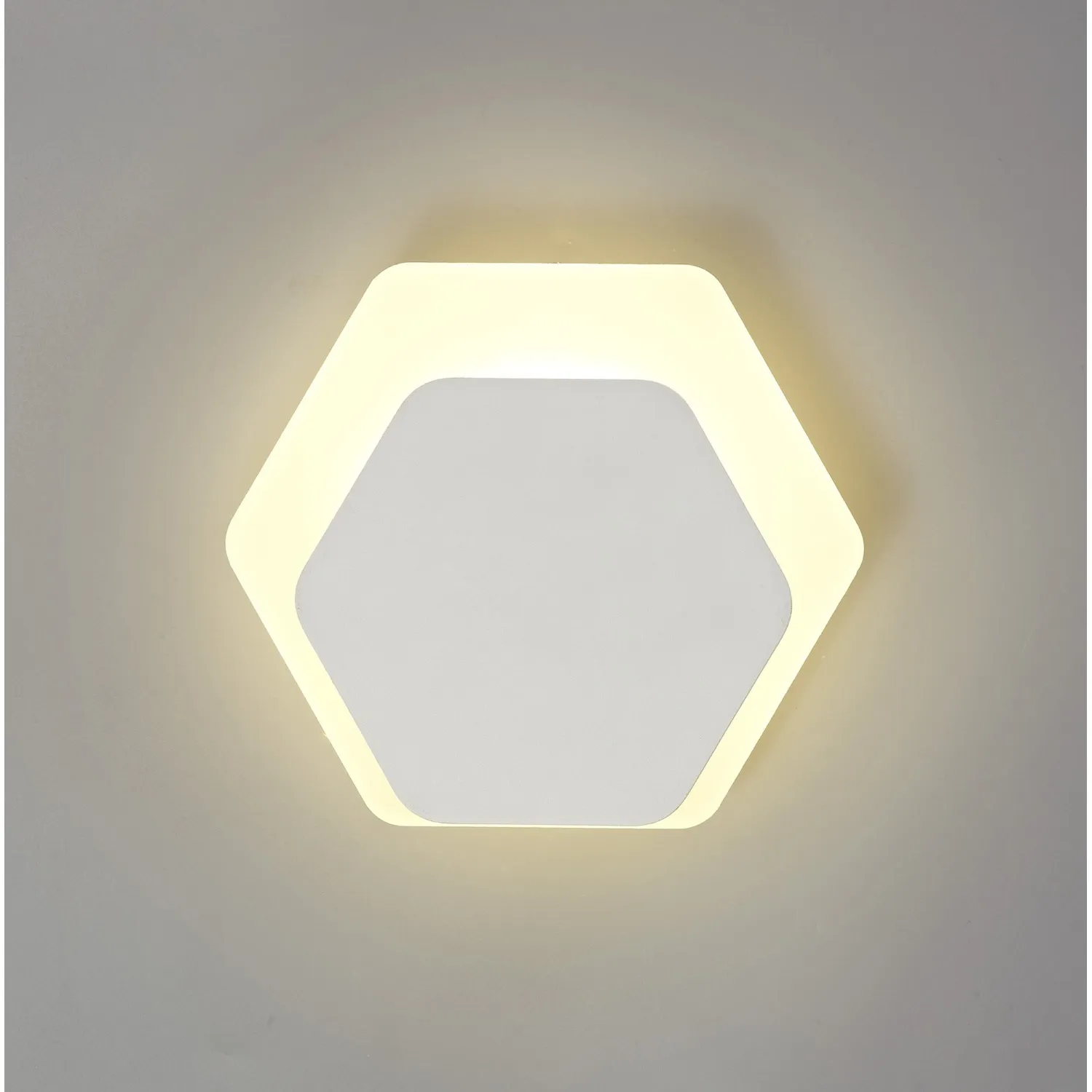 Edgware Magnetic Base Wall Lamp, 12W LED 3000K 498lm, 15 19cm Horizontal Hexagonal Bottom Offset, Sand White Acrylic Frosted Diffuser