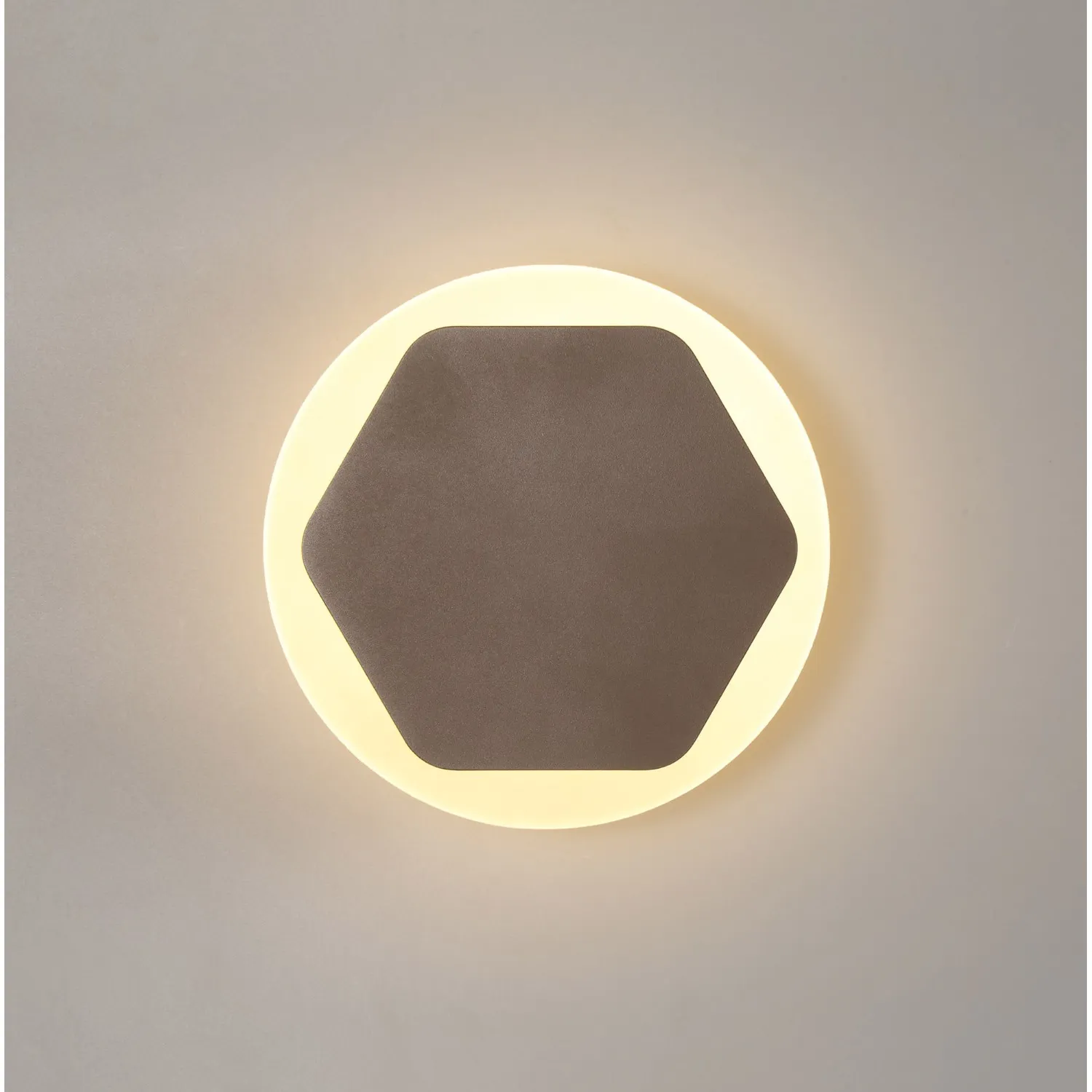 Edgware Magnetic Base Wall Lamp, 12W LED 3000K 498lm, 15cm Horizontal Hexagonal 19cm Round Centre, Coffee Acrylic Frosted Diffuser