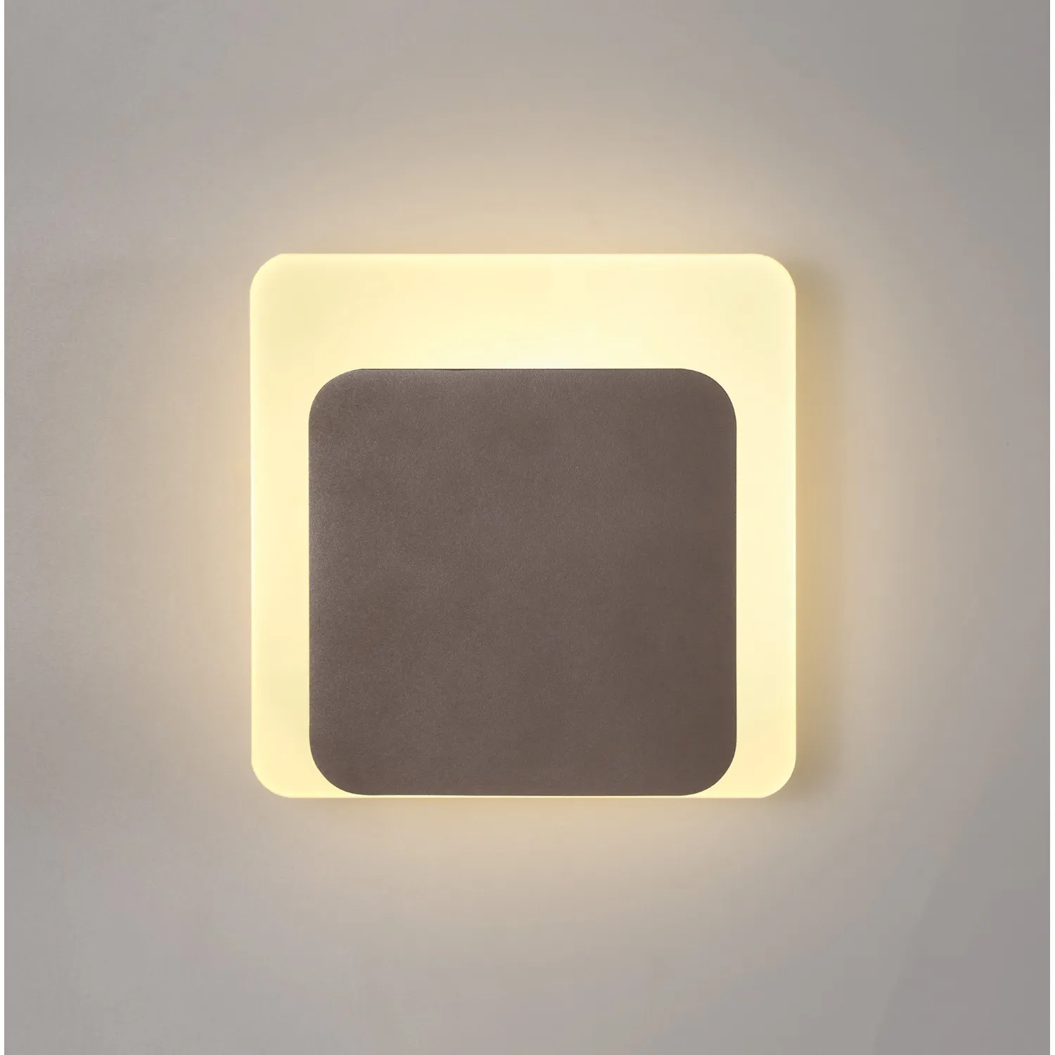 Edgware Magnetic Base Wall Lamp, 12W LED 3000K 498lm, 15 19cm Square Bottom Offset, Coffee Acrylic Frosted Diffuser