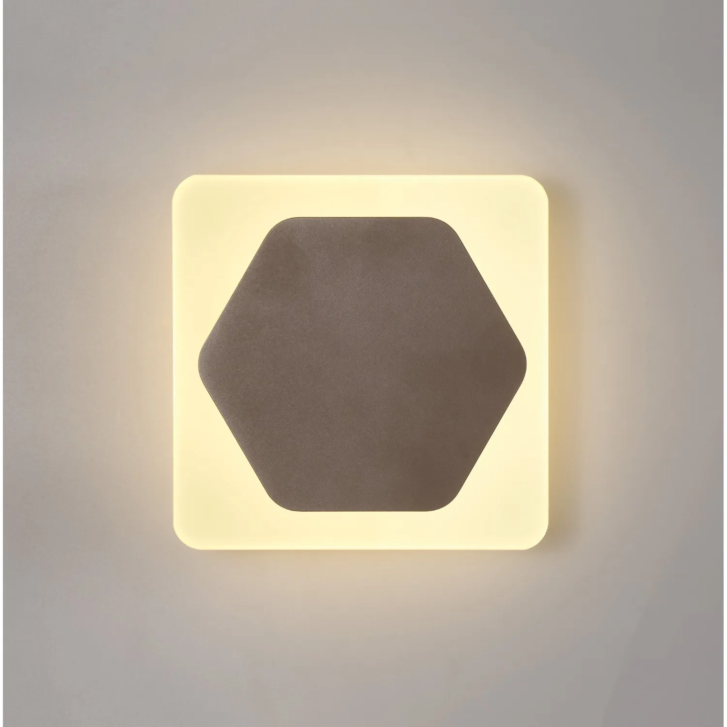 Edgware Magnetic Base Wall Lamp, 12W LED 3000K 498lm, 15cm Horizontal Hexagonal 19cm Square Centre, Coffee Acrylic Frosted Diffuser