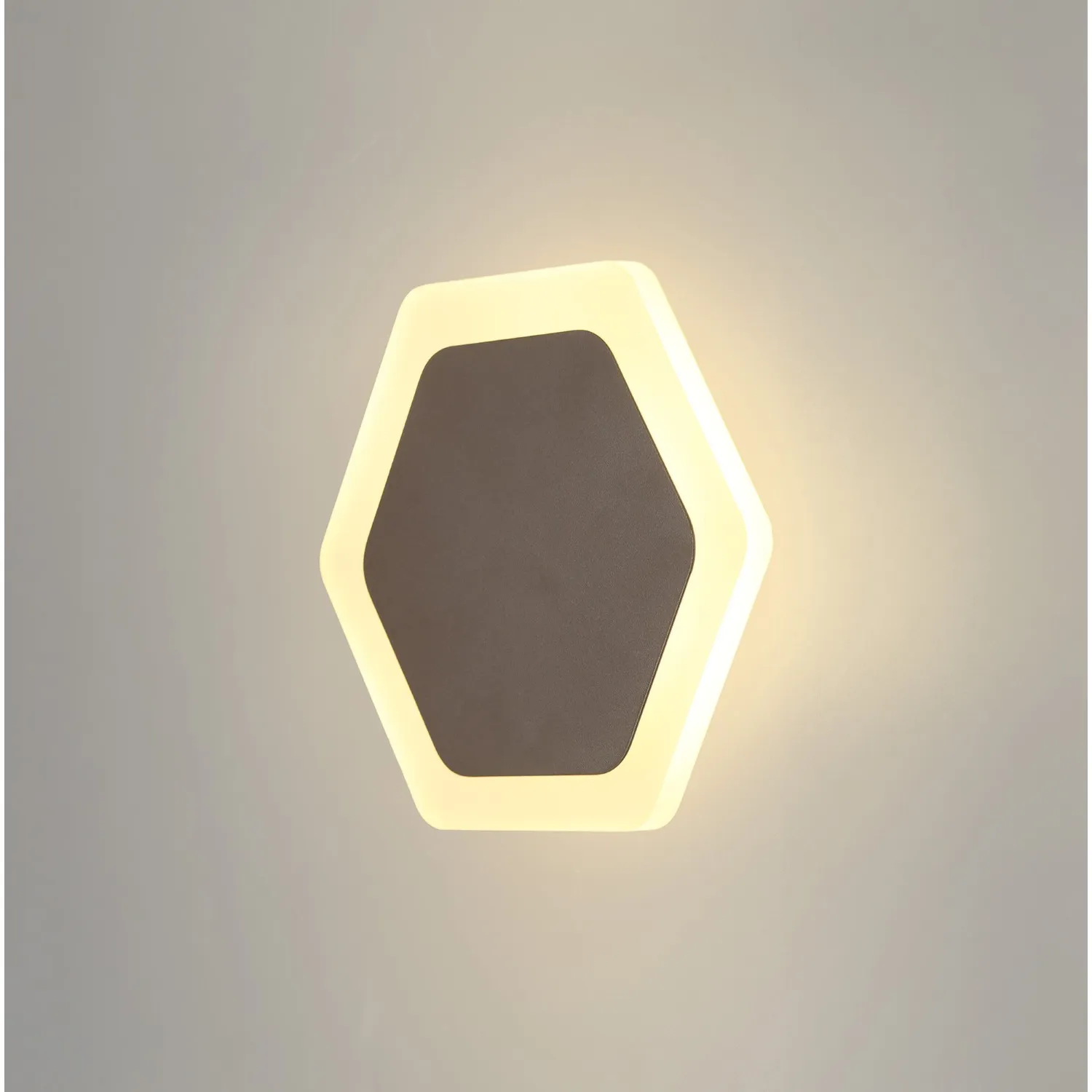 Edgware Magnetic Base Wall Lamp, 12W LED 3000K 498lm, 15 19cm Horizontal Hexagonal Centre, Coffee Acrylic Frosted Diffuser