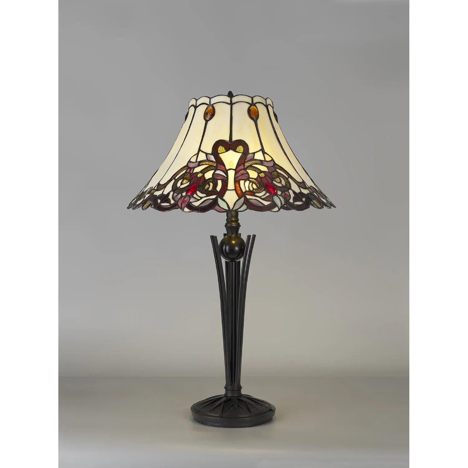 Park Royal Tiffany Table Lamp, 2 x E27, Red Orange Crystal Black