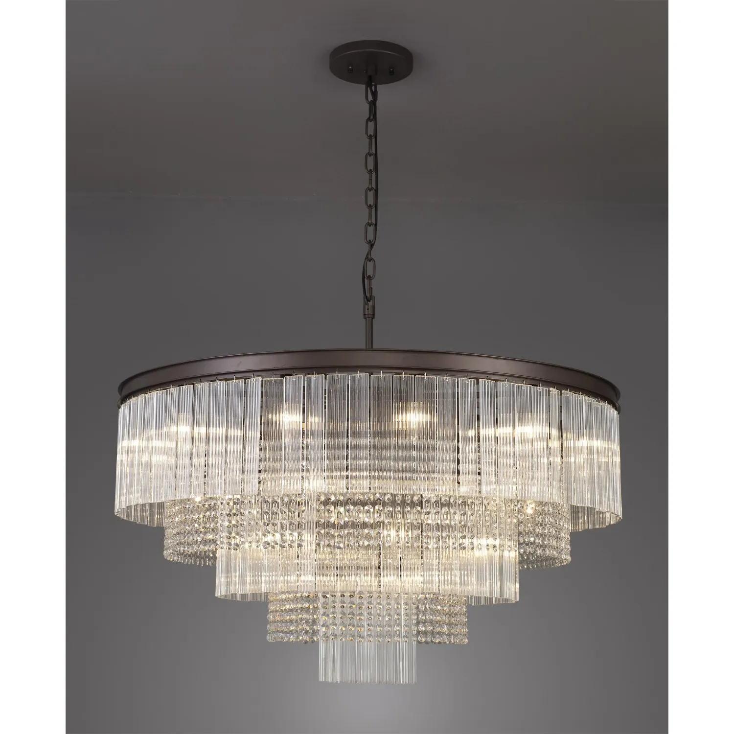 Greenwich Large 3 Tier Round Pendant, 27 Light E14, Brown Oxide, Item Weight: 28.6kg