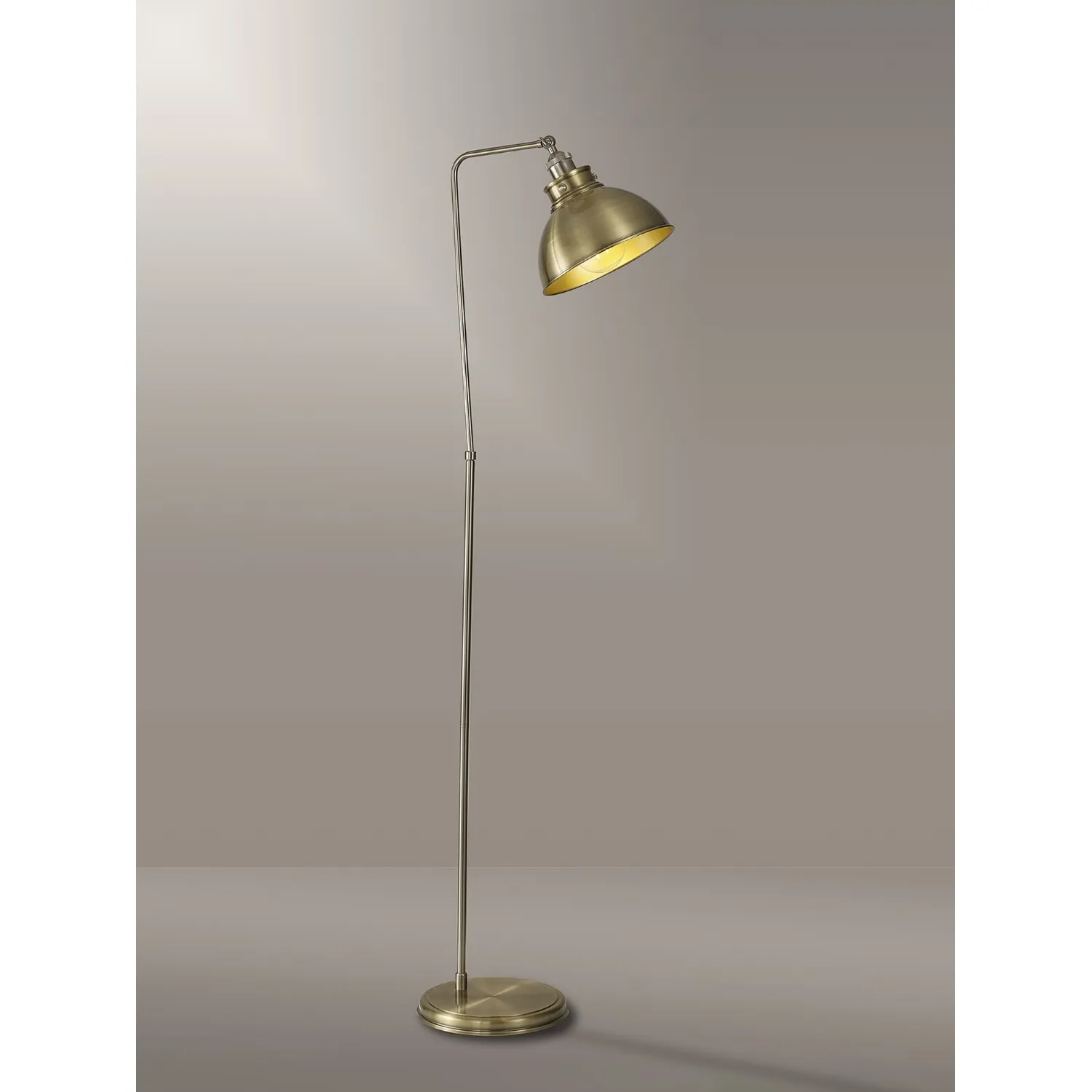 Savoy Adjustable Floor Lamp, 1 x E27, Satin Nickel Antique Brass Gold