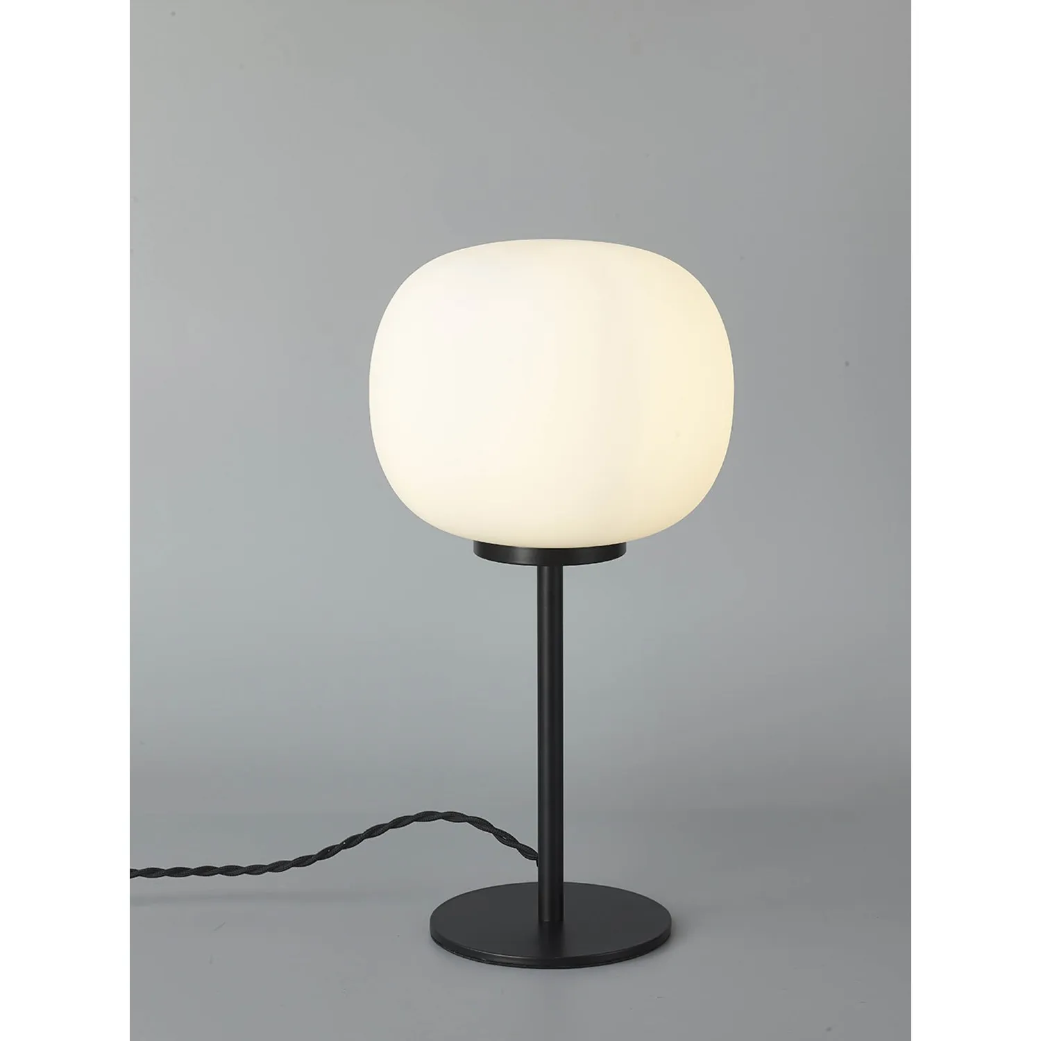 Sevenoaks Small Oval Ball Tall Table Lamp 1 Light E27 Matt Black Base With Frosted White Glass Globe