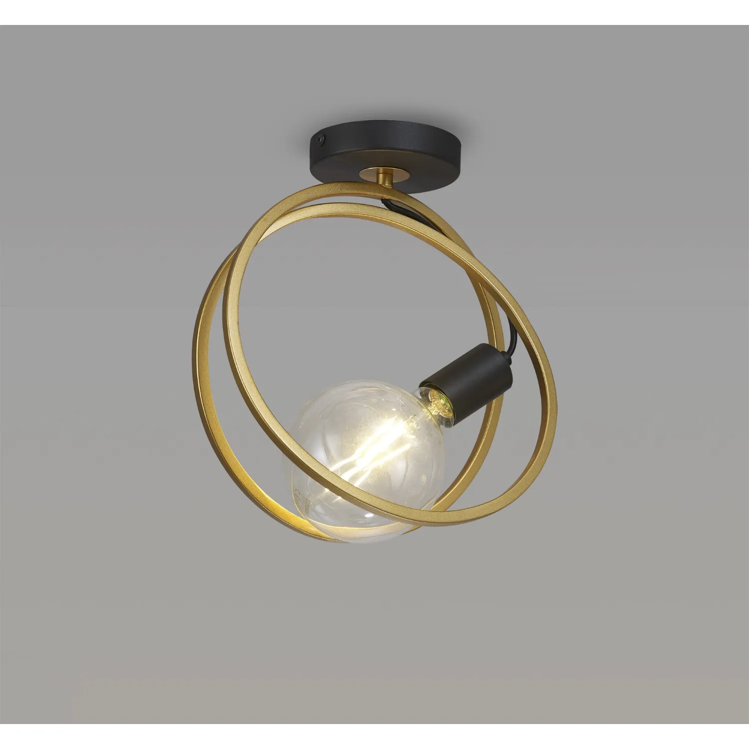 Battersea Double Ring Ceiling Flush, 1 Light E27, Matt Black Painted Gold, G95 120 Lamp Recommended