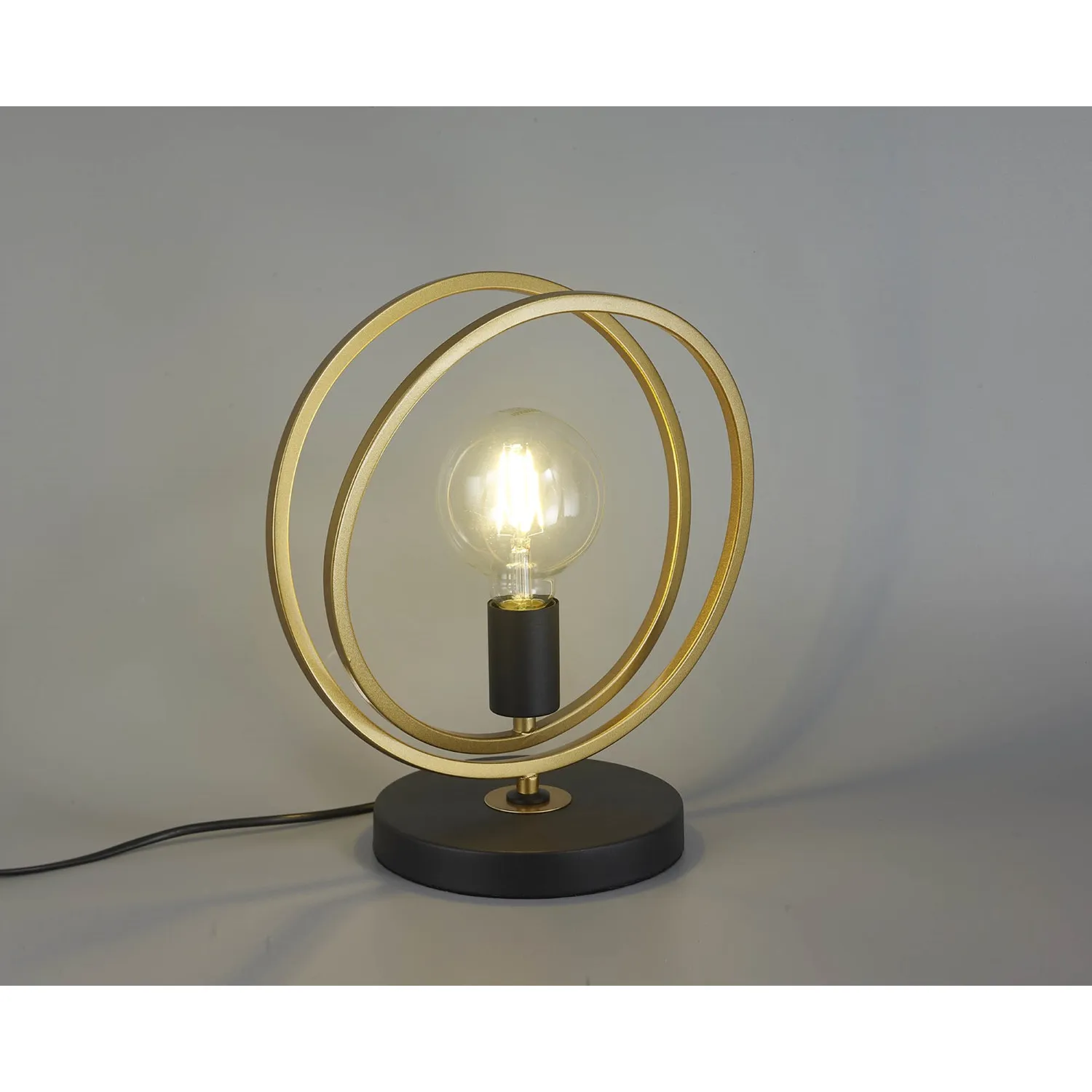 Battersea Double Ring Table Lamp, 1 Light E27, Matt Black Painted Gold, G95 120 Lamp Recommended