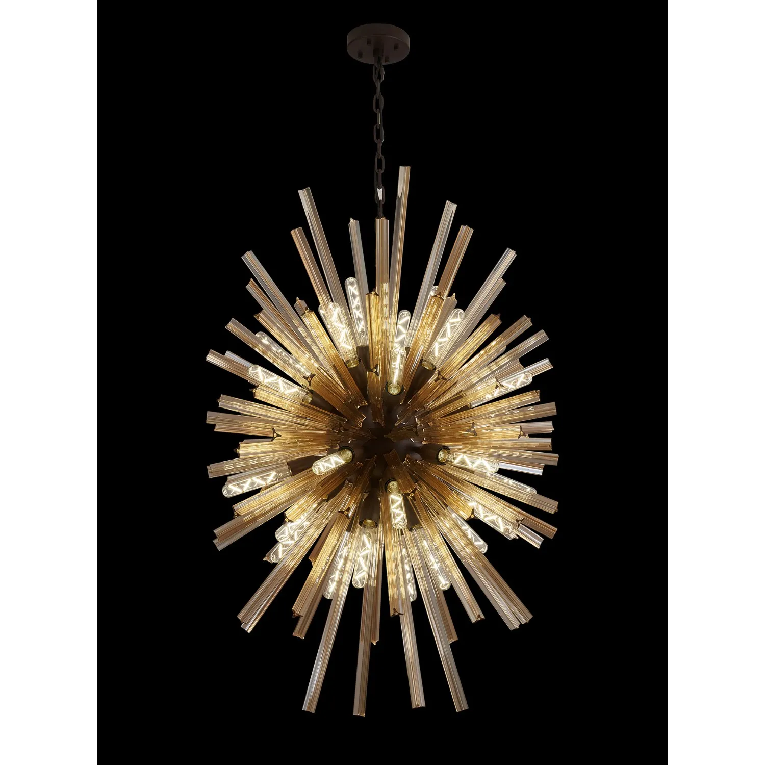 Dalston 32 Light E27, Vertical Oval Pendant Brown Oxide Champagne Glass, Item Weight: 22kg