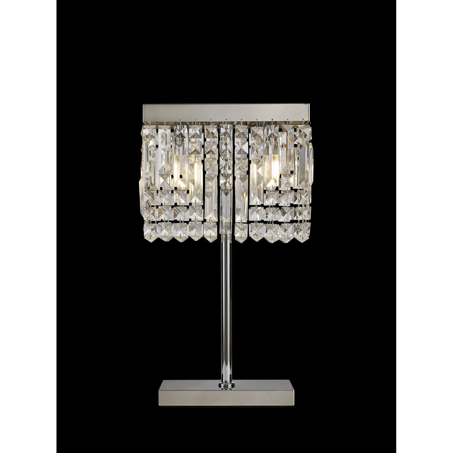 Boreham 30x10cm Rectangular Table Lamp, 2 Light E14, Polished Chrome Crystal