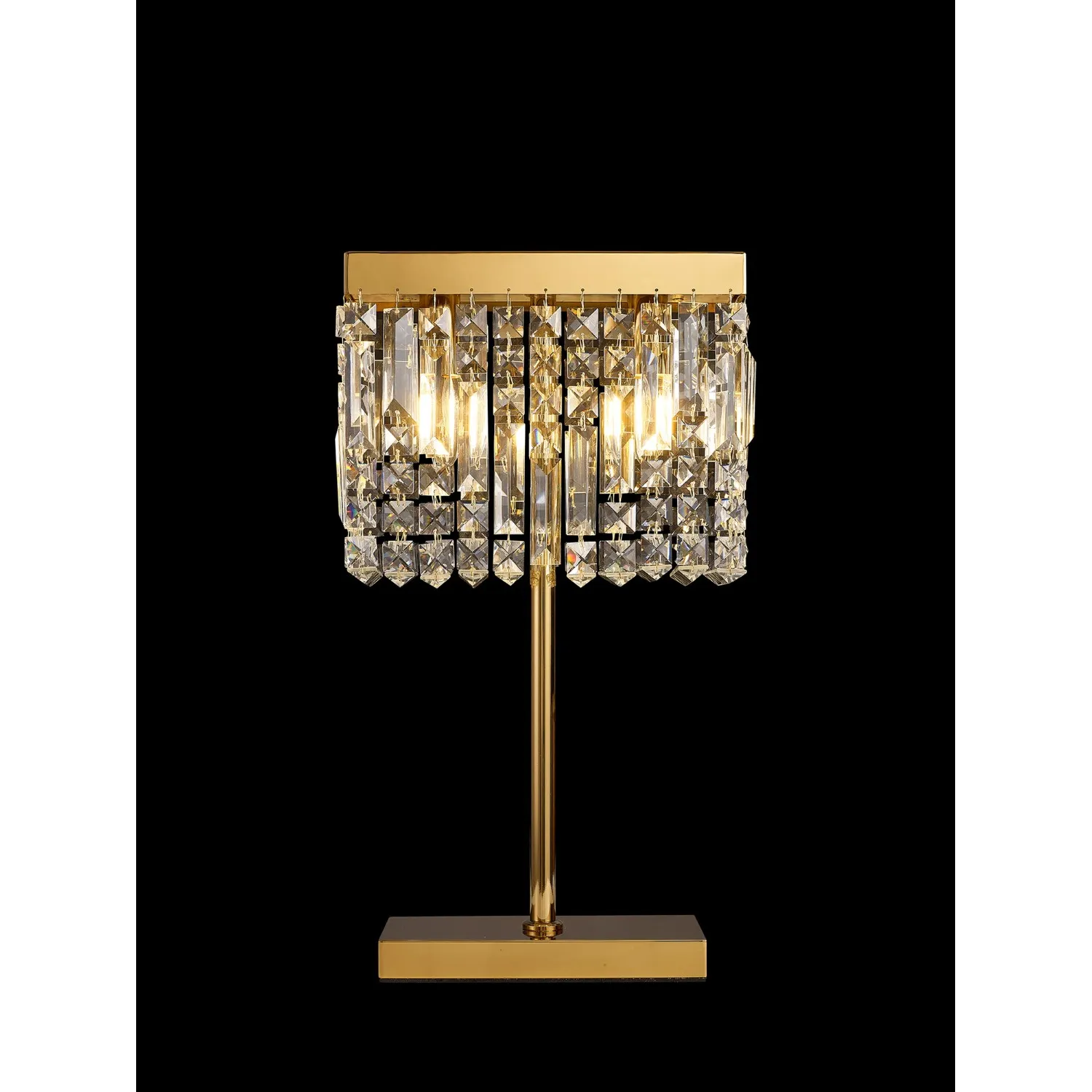 Boreham 30x10cm Rectangular Table Lamp, 2 Light E14, Gold Crystal