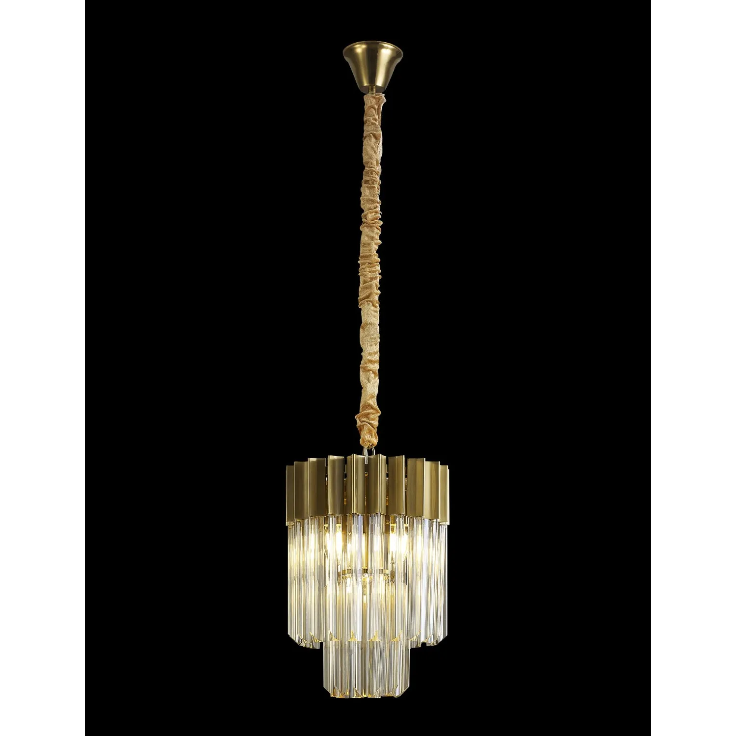 Aldershot 30cm Pendant Round 4 Light E14, Brass Cognac Sculpted Glass