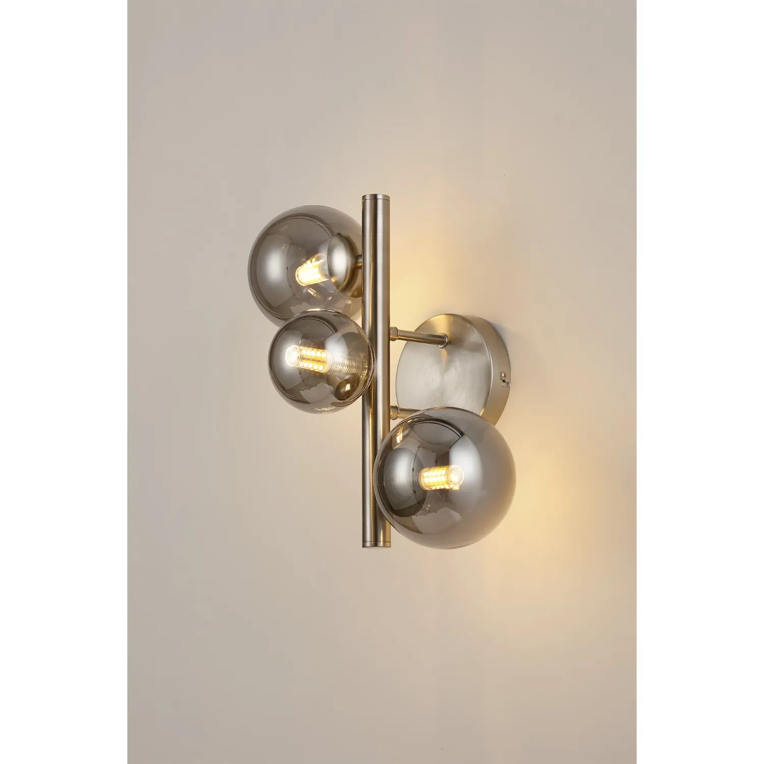 Tenterden Wall Lamp, 3 x G9, Satin Nickel, Smoke Plated Glass