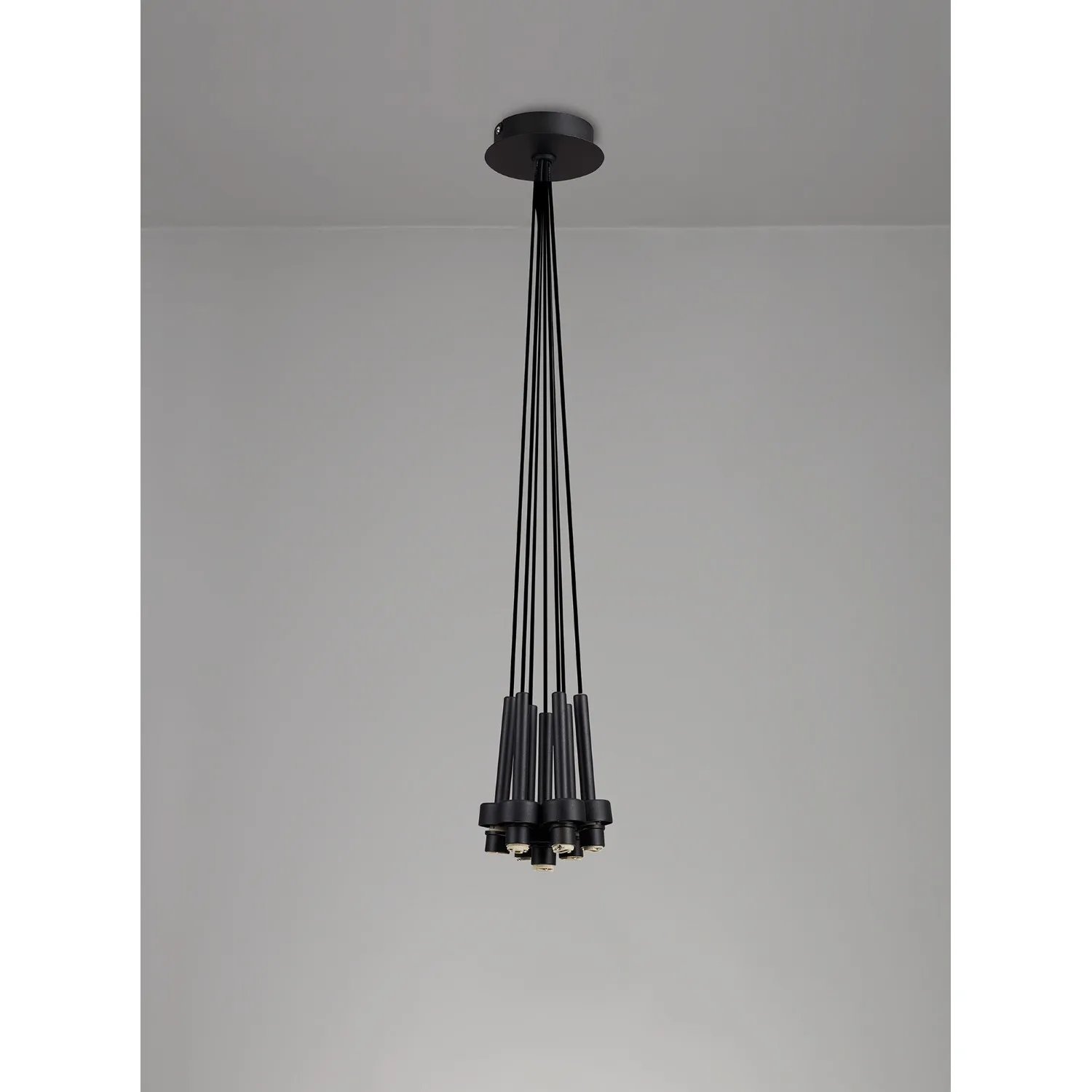 Abingdon Satin Black 7 Light G9 Universal 1.5m Cluster Pendant, Suitable For A Vast Selection Of Glass Shades