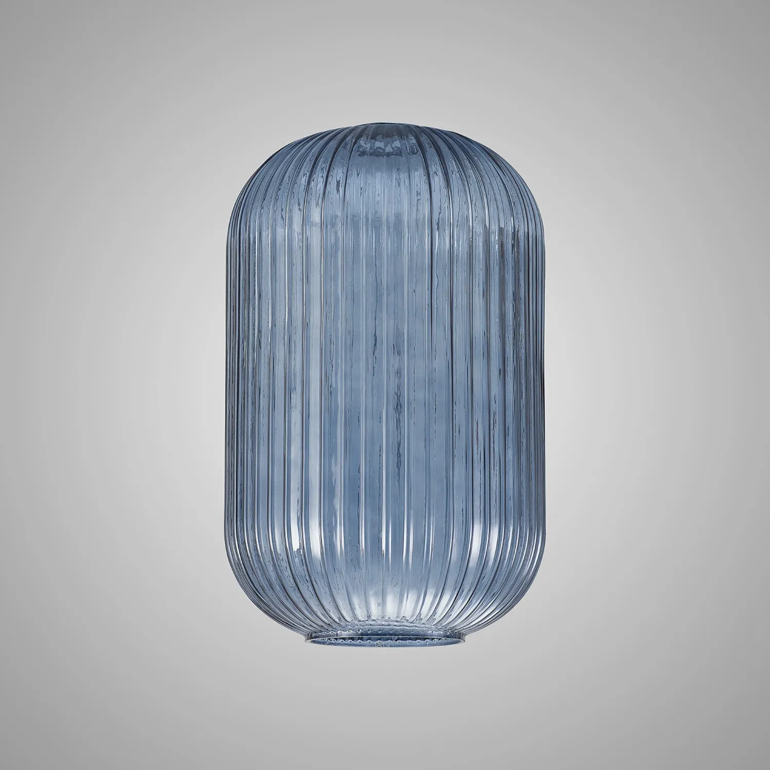 Epsom 20cm Tubular Ribbed Glass (D), Petrol Blue
