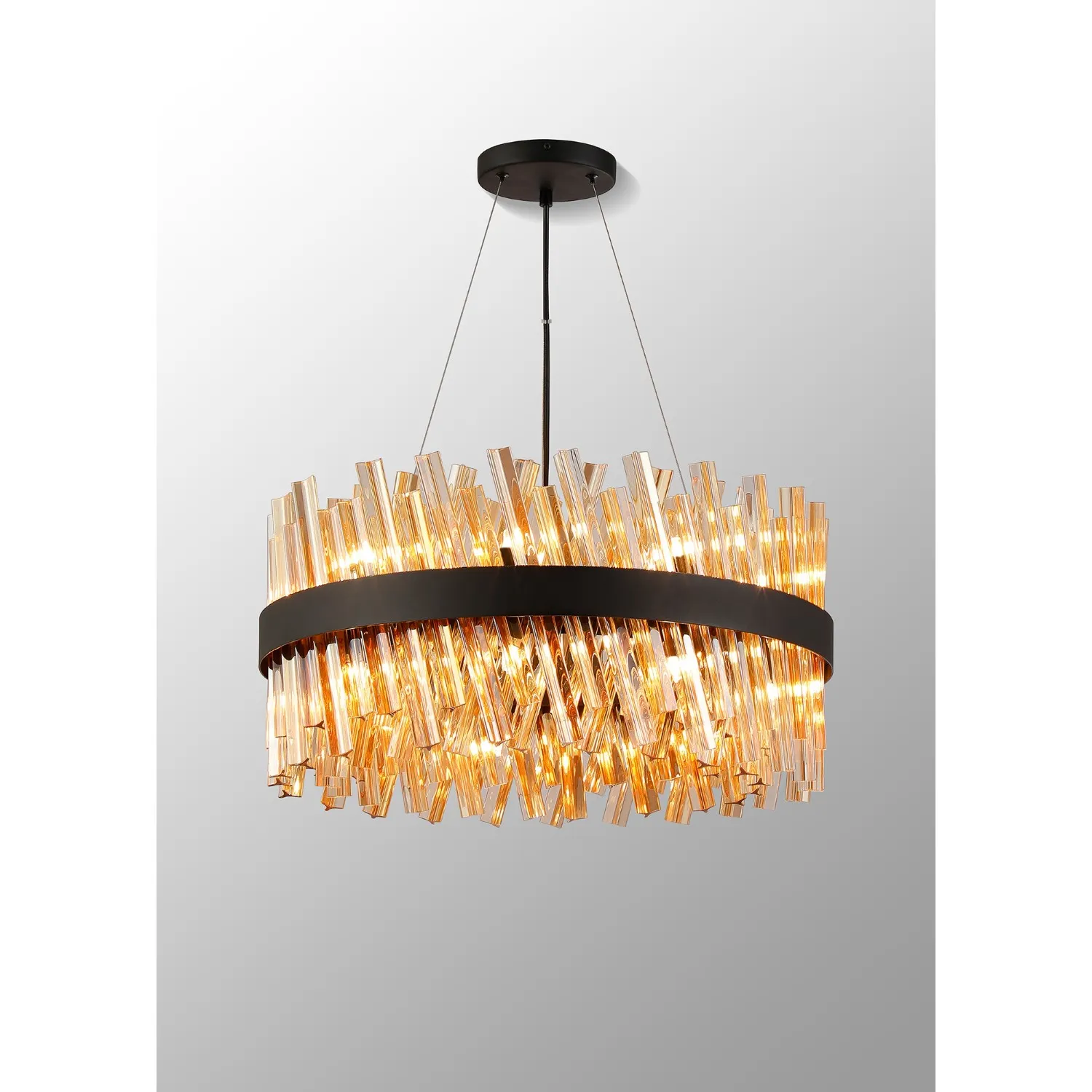 Satin Black Amber 60cm Pendant Light 18 G9 Lamp Holders
