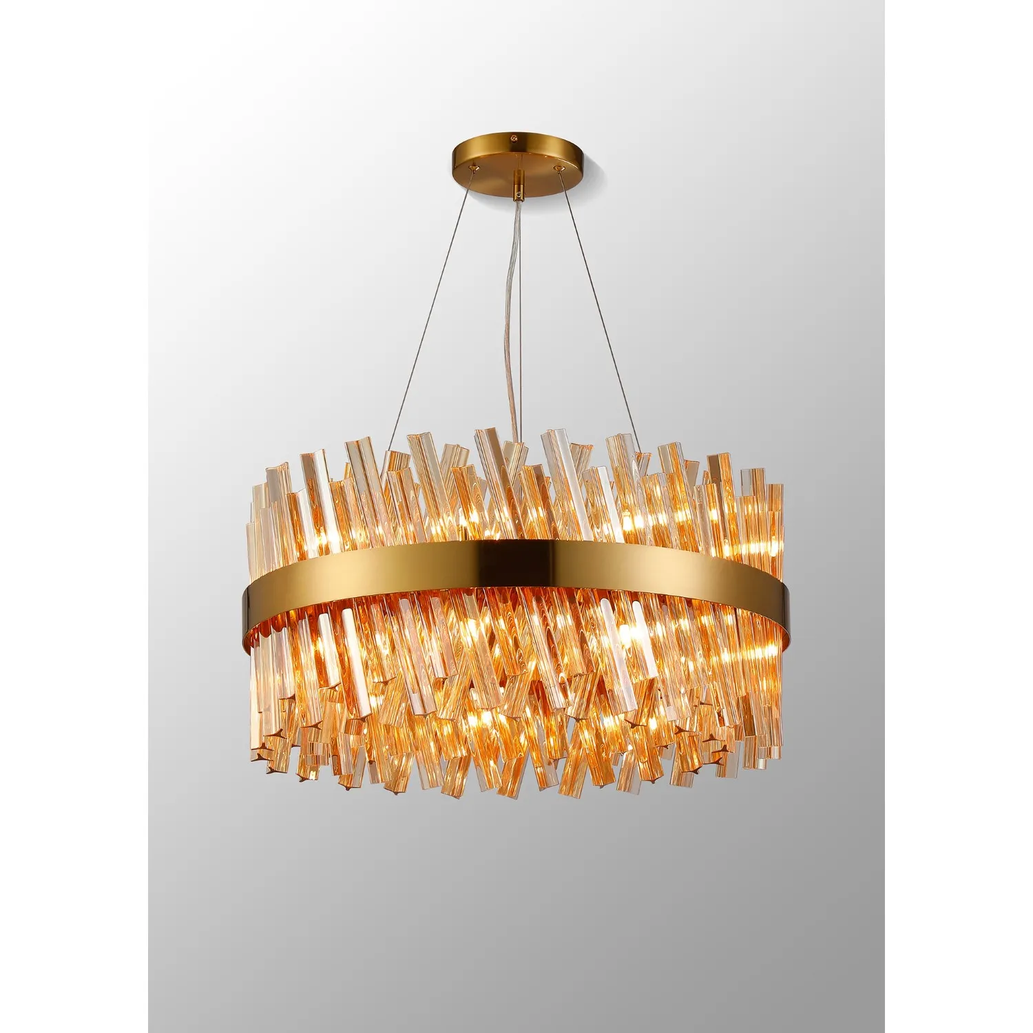 Brass Amber 60cm Round Pendant Light 18 G9 Lamp Holders