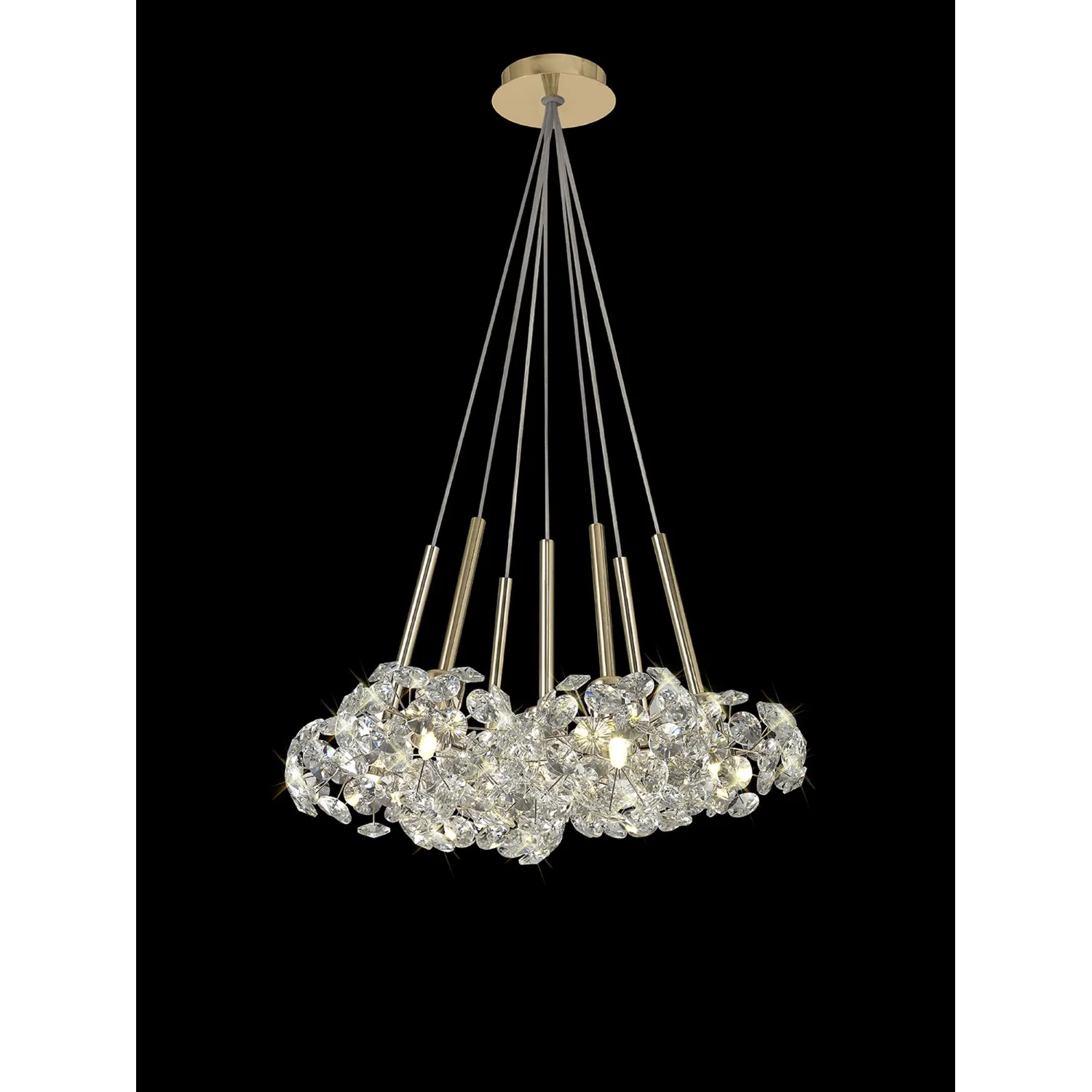Camden 7 Light G9 1.5m Cluster Pendant With French Gold And Crystal Shade