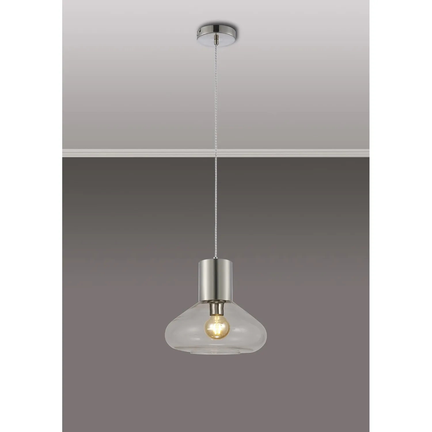 Copthorne Wide Pendant, 1 x E27, Satin Nickel Clear Glass