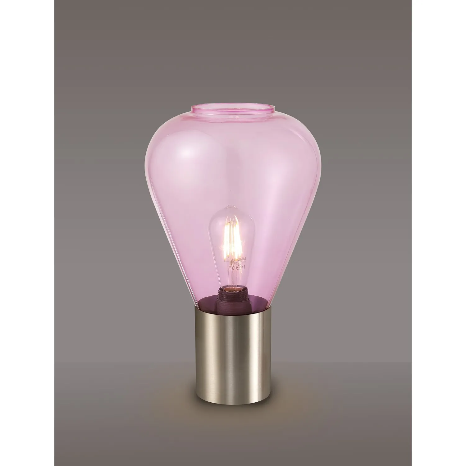 Copthorne Narrow Table Lamp, 1 x E27, Satin Nickel Lilac Glass