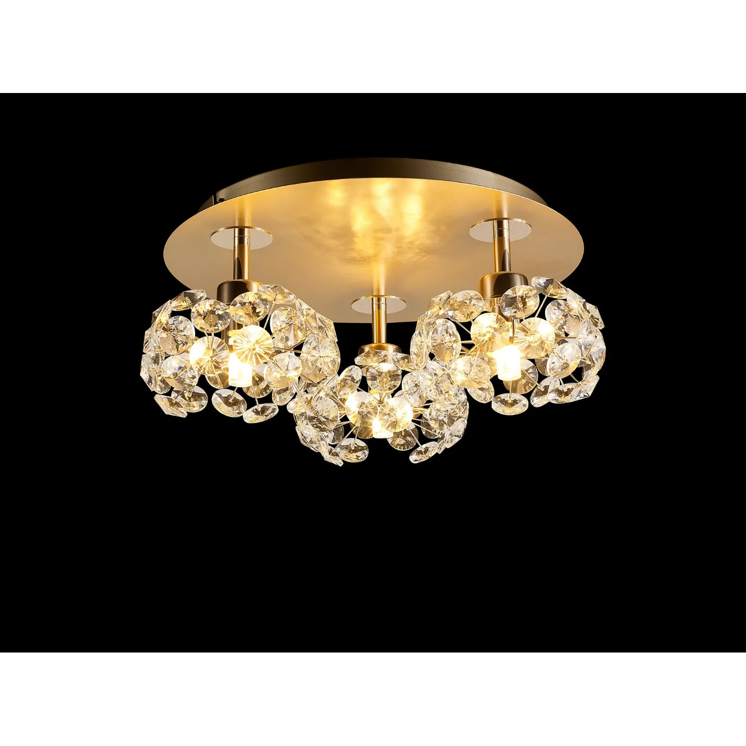 Camden Round 3 Light G9 35cm Flush Light With French Gold And Crystal Shade