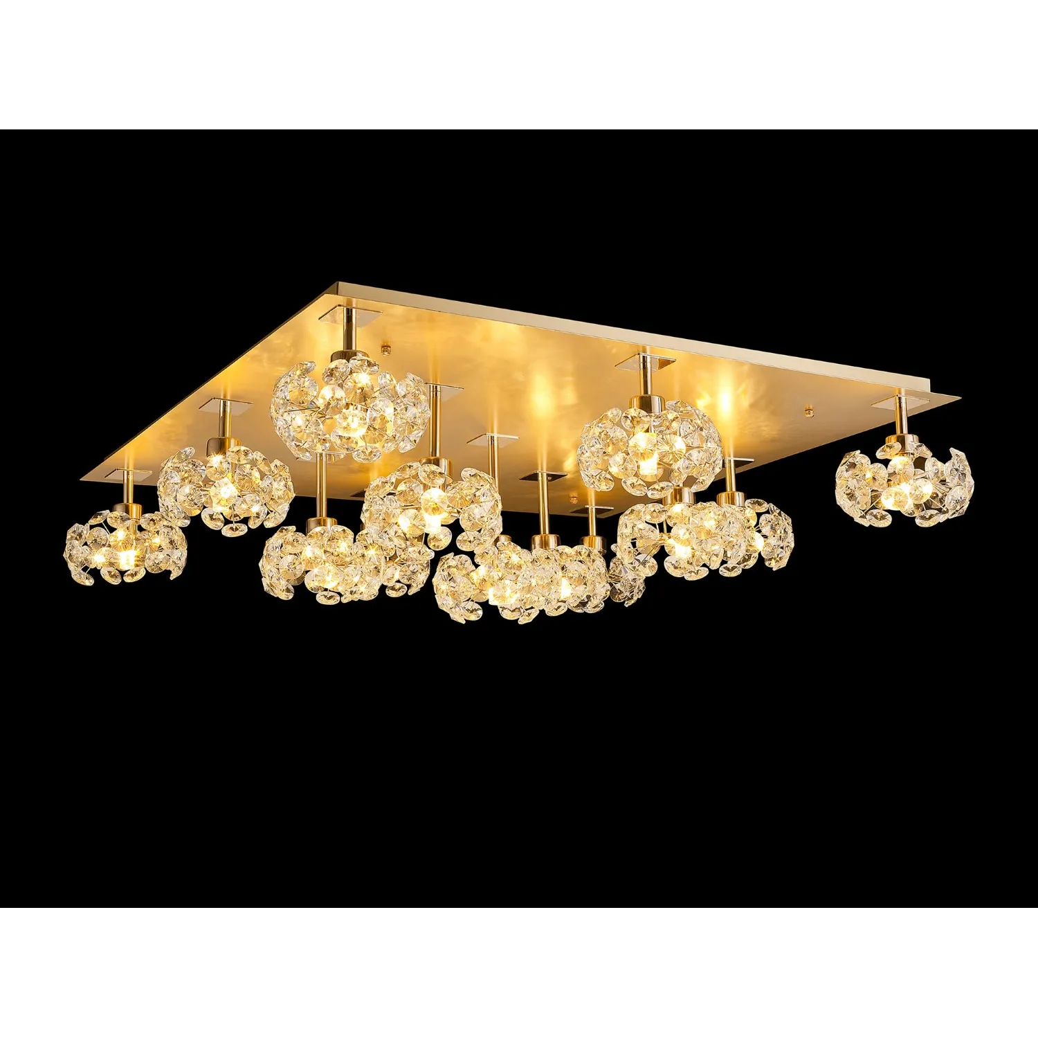Camden Square 13 Light G9 Flush Light With French Gold Square And Crystal Shade, Item Weight: 17.2kg