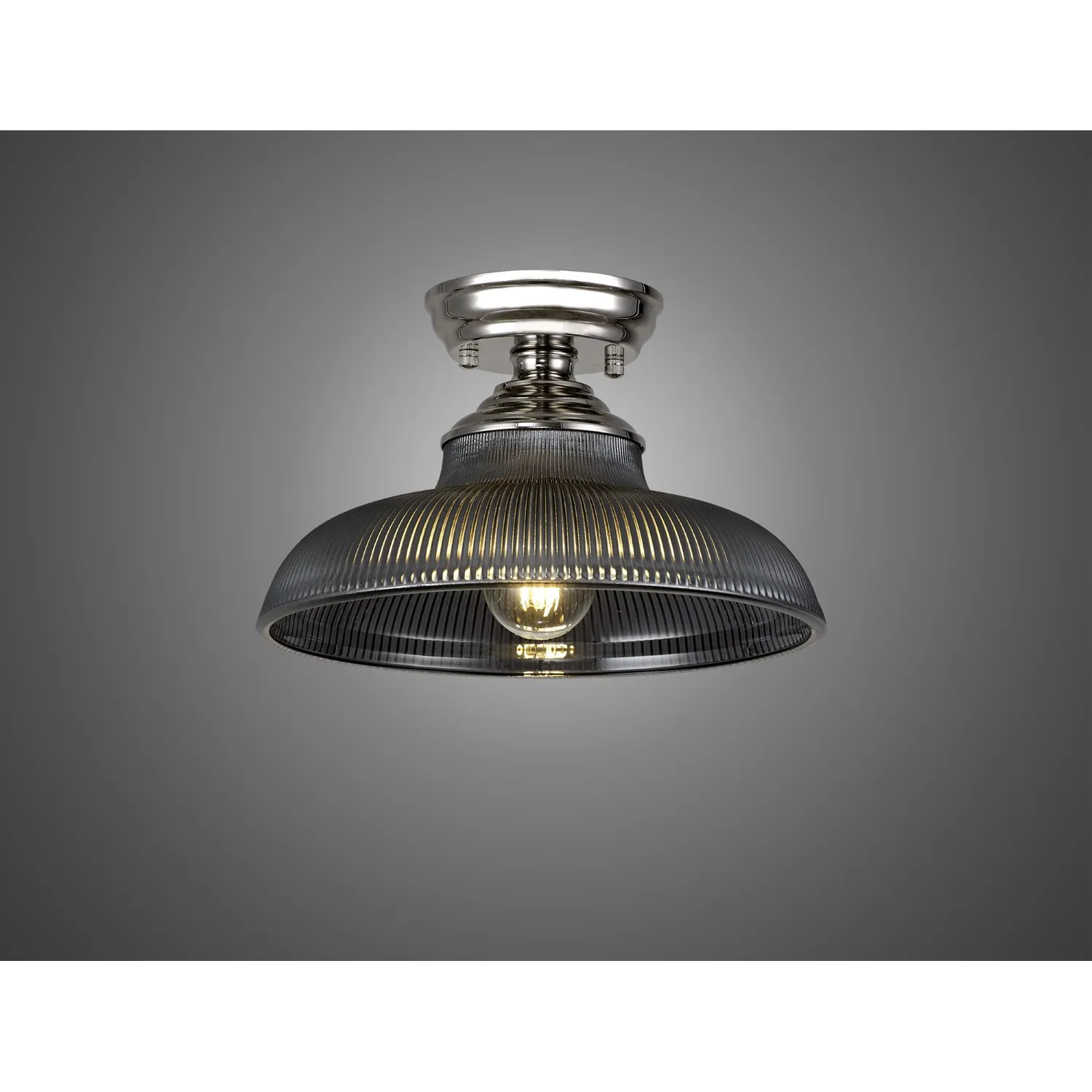 Billericay 1 Light Flush Ceiling E27 With Round 30cm Glass Shade Polished Nickel Smoked