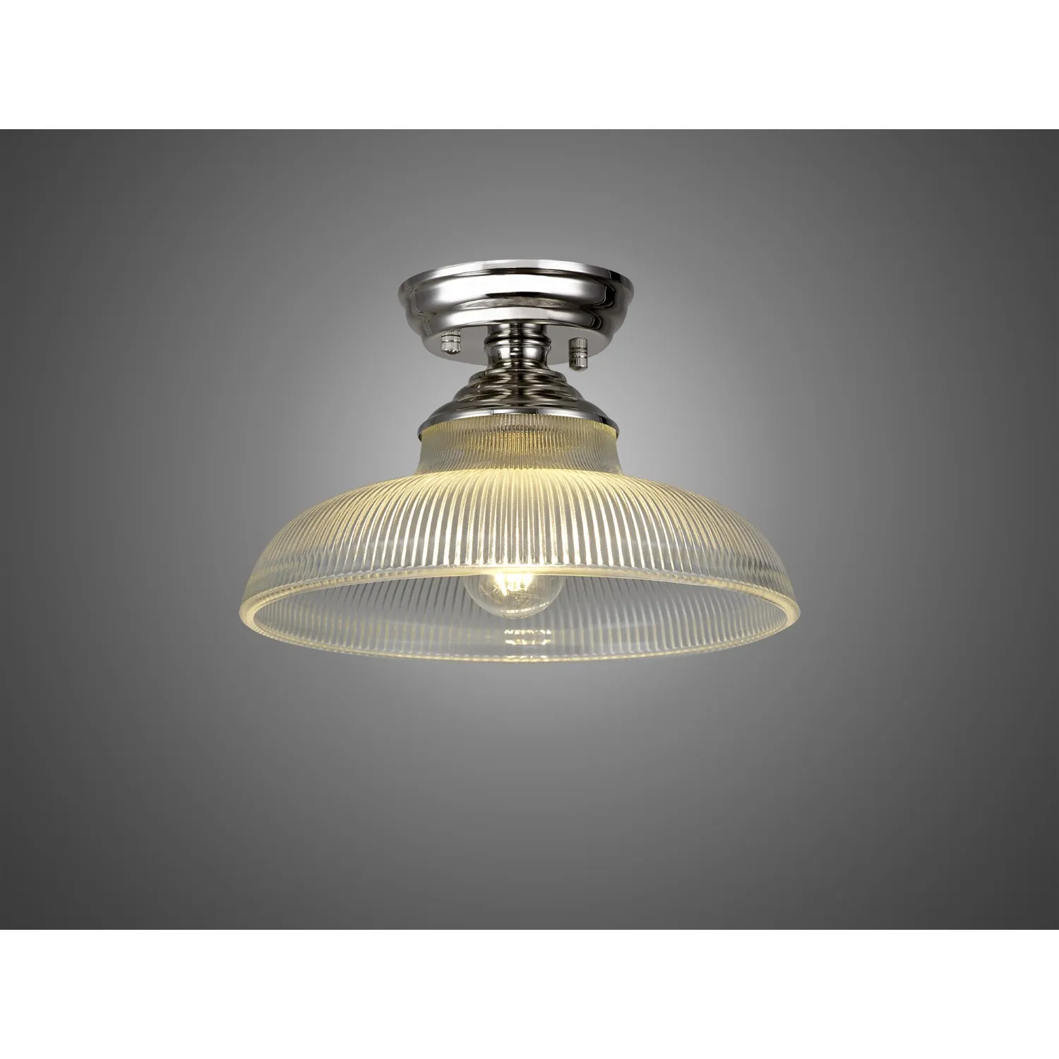 Billericay 1 Light Flush Ceiling E27 With Round 30cm Glass Shade Polished Nickel Clear