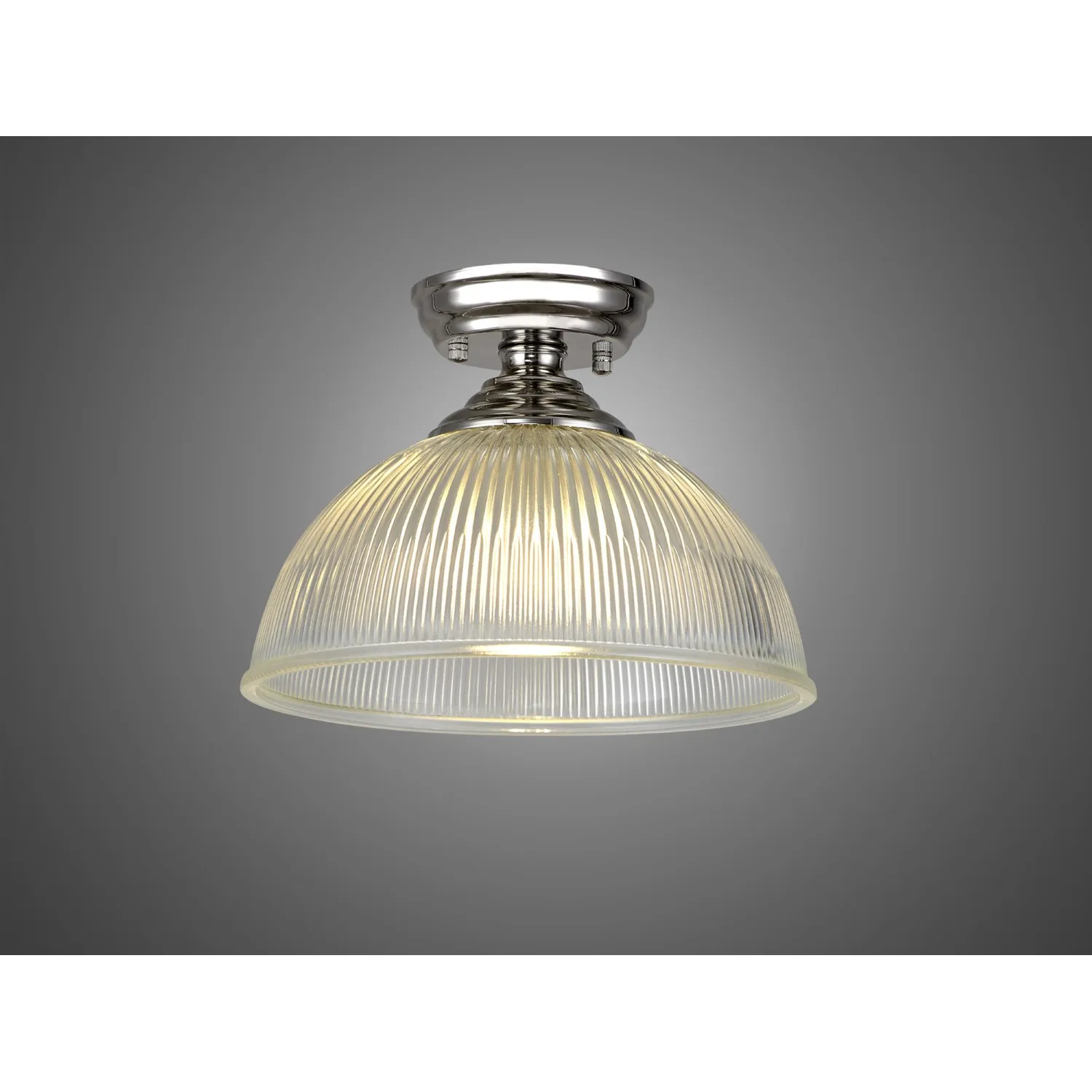 Billericay 1 Light Flush Ceiling E27 With Dome 30cm Glass Shade Polished Nickel Clear