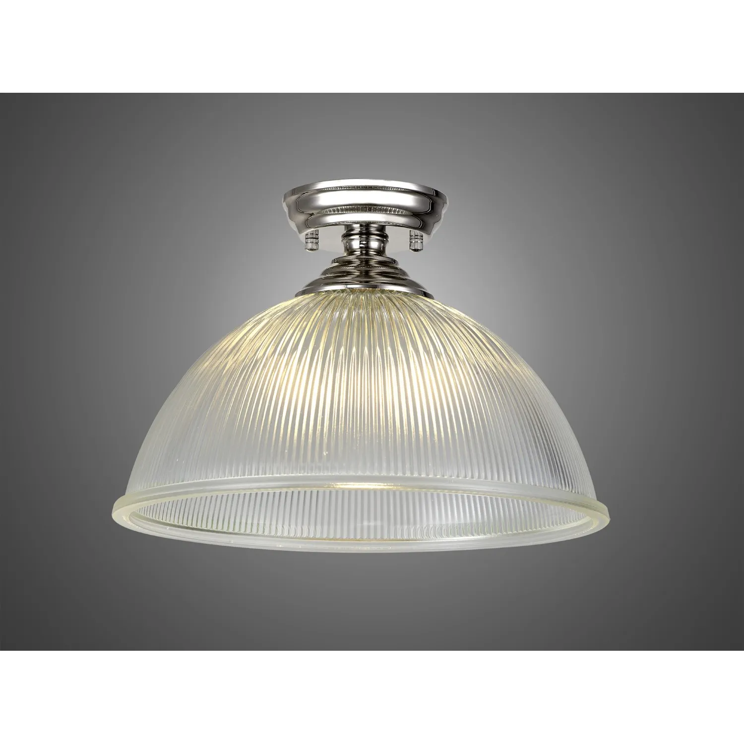 Billericay 1 Light Flush Ceiling E27 With Dome 38cm Glass Shade Polished Nickel Clear
