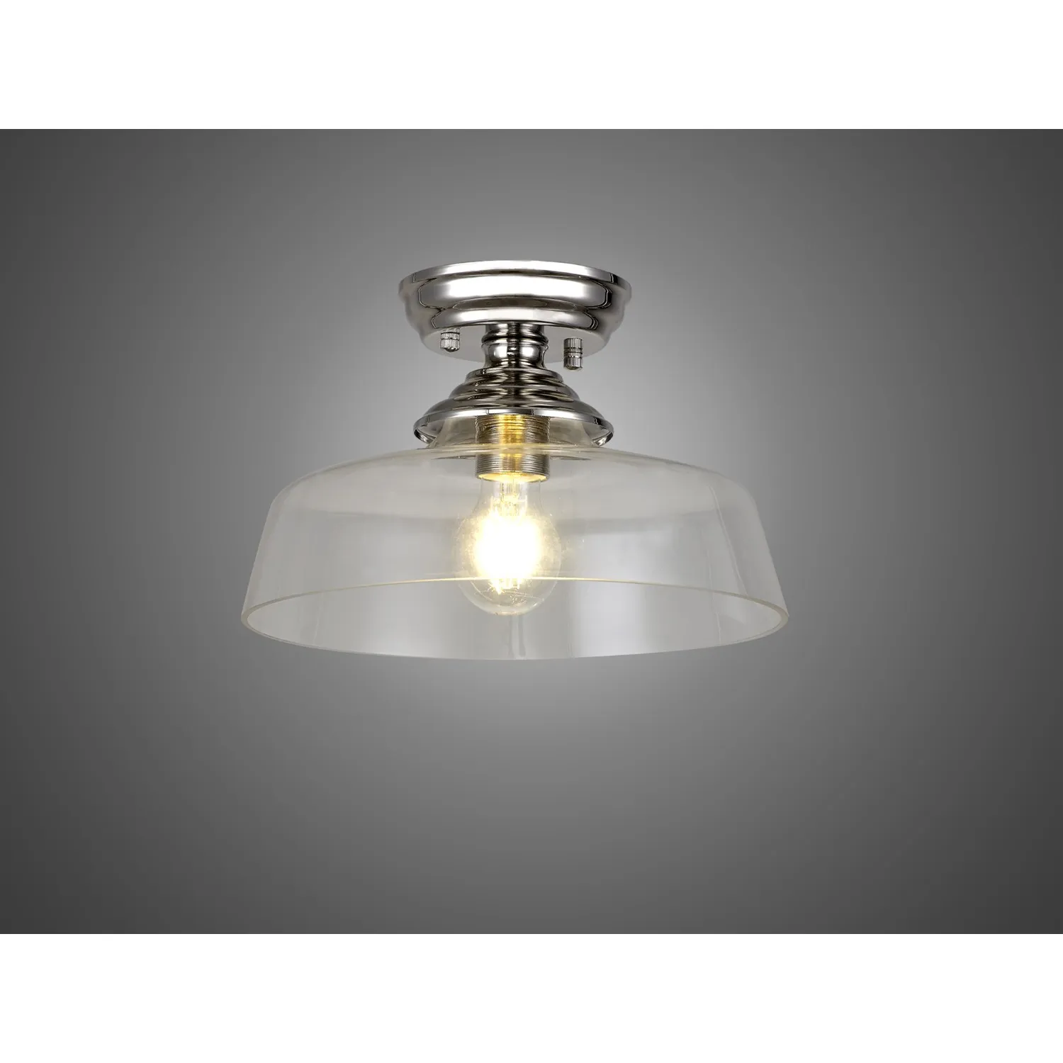 Billericay 1 Light Flush Ceiling E27 With Flat Round 30cm Glass Shade Polished Nickel Clear