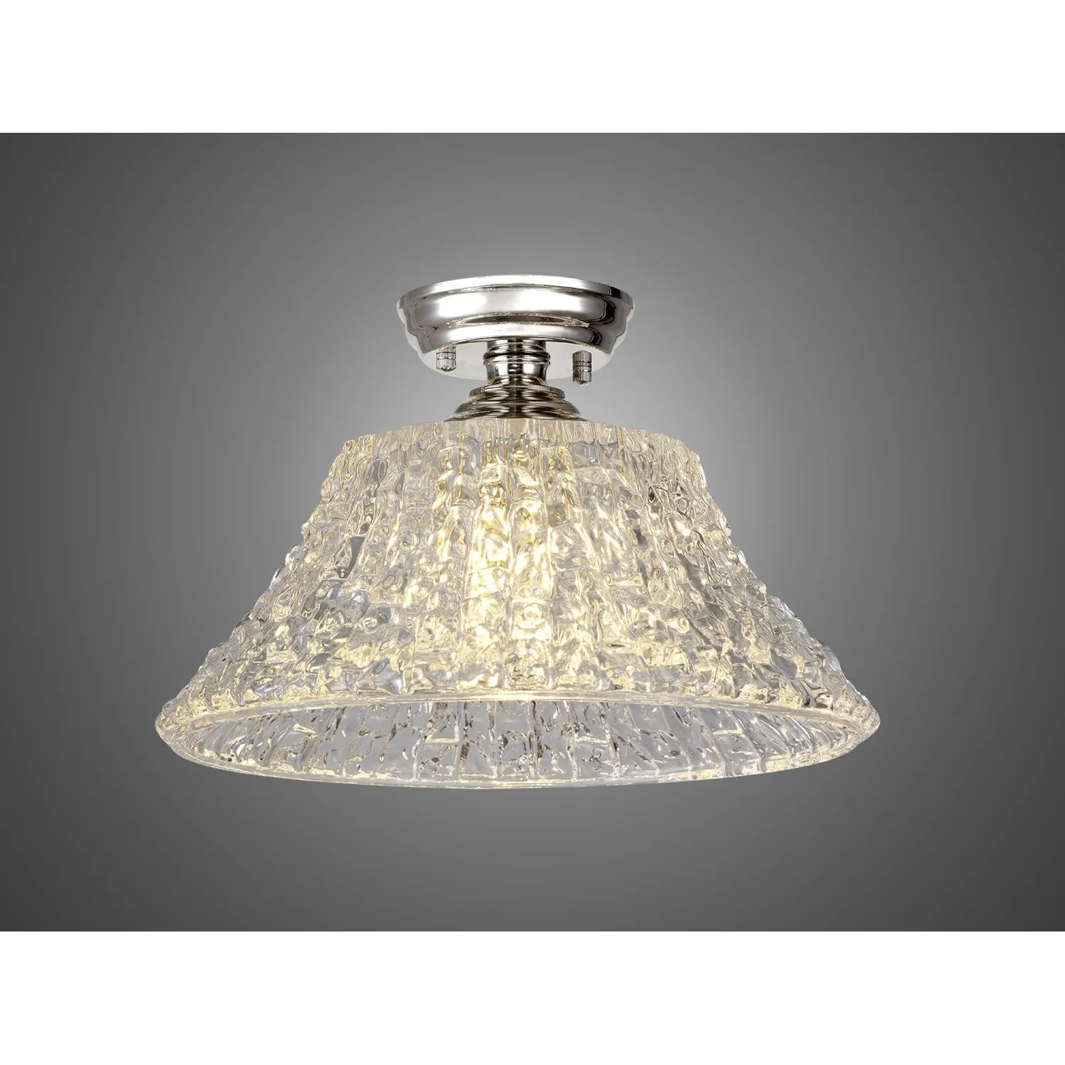 Billericay 1 Light Flush Ceiling E27 With Round 38cm Patterned Glass Shade Polished Nickel Clear