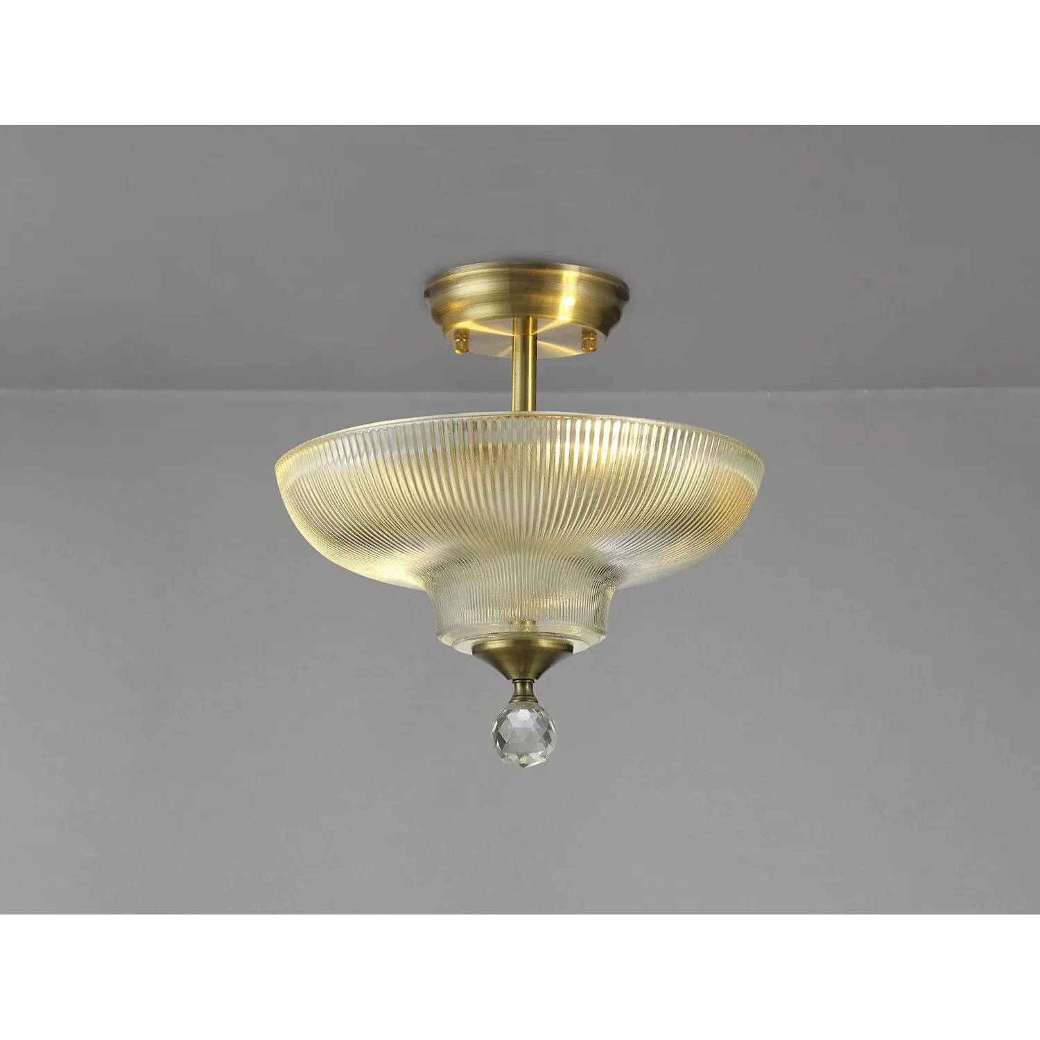 Billericay 2 Light Semi Flush Ceiling E27 With Round 30cm Glass Shade Antique Brass Clear