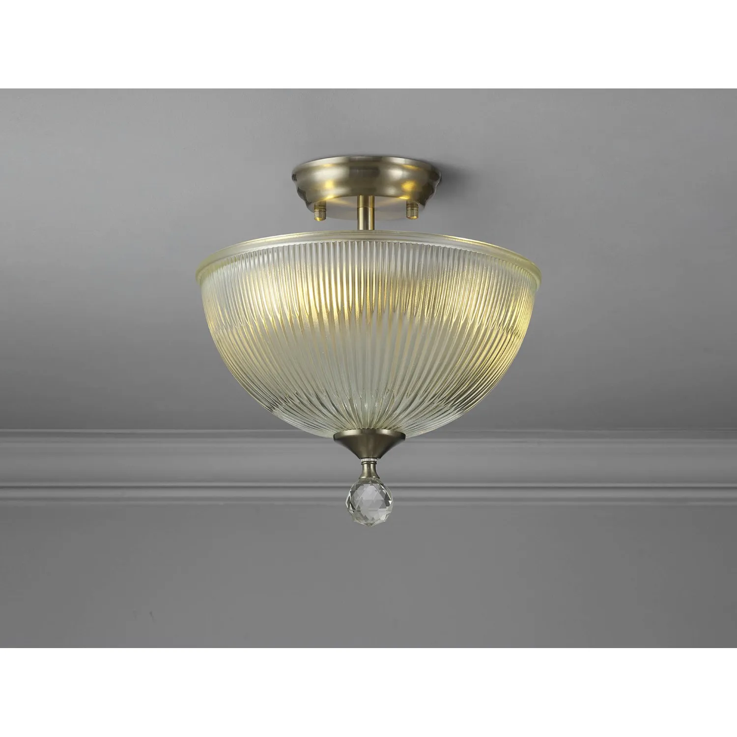 Billericay 2 Light Semi Flush Ceiling E27 With Dome 30cm Glass Shade Satin Nickel Clear