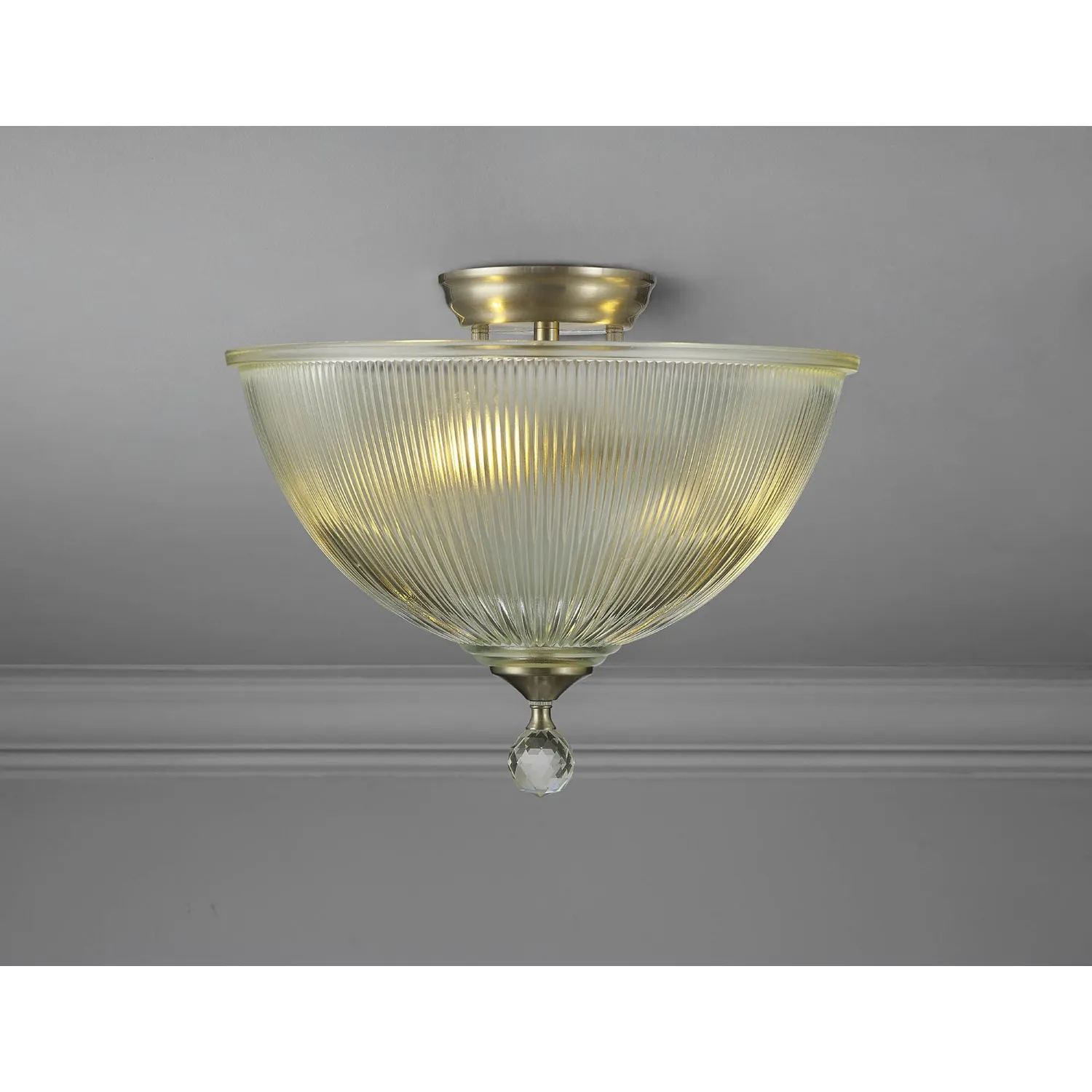 Billericay 2 Light Semi Flush Ceiling E27 With Dome 38cm Glass Shade Satin Nickel Clear