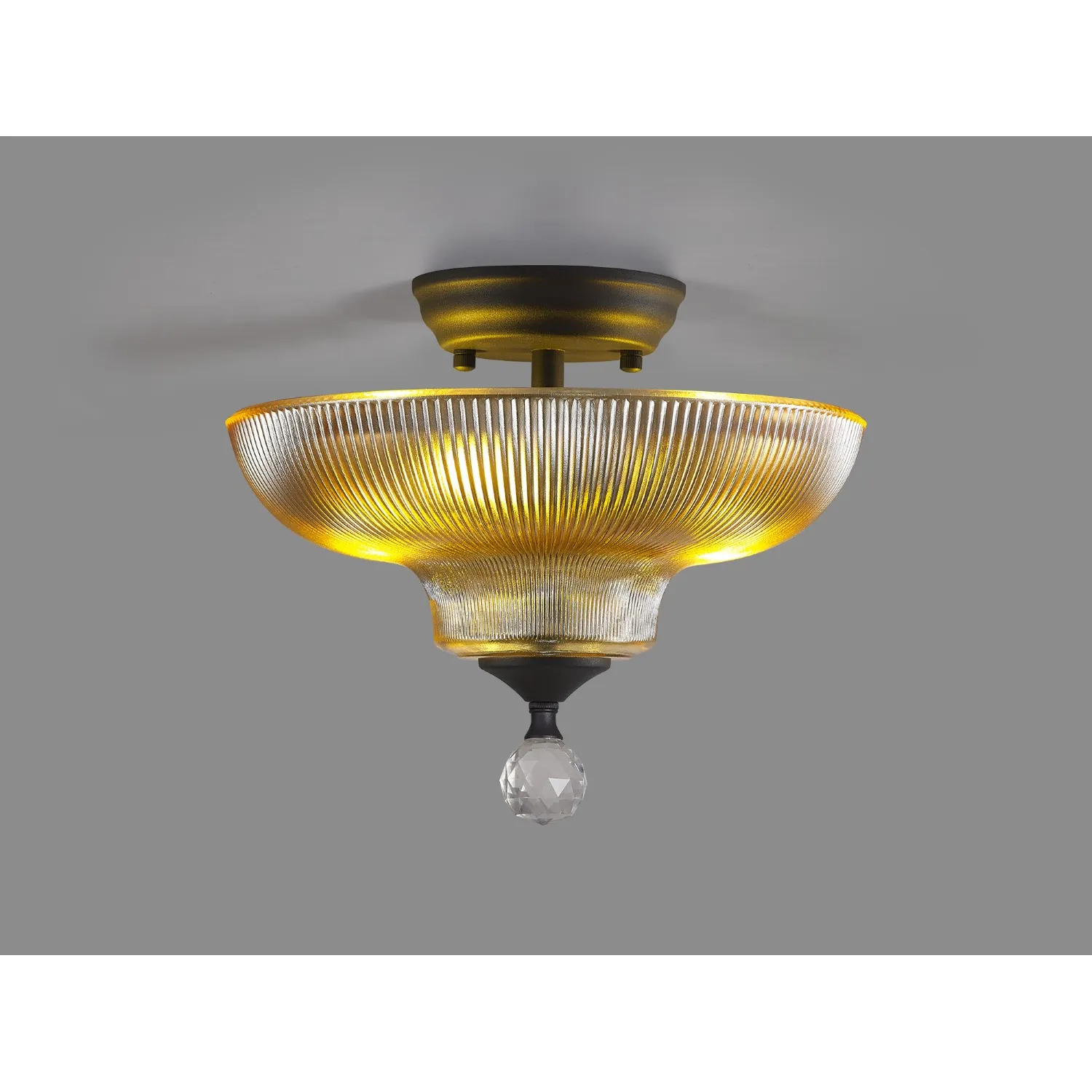 Billericay 2 Light Semi Flush Ceiling E27 With Round 30cm Glass Shade Graphite Amber